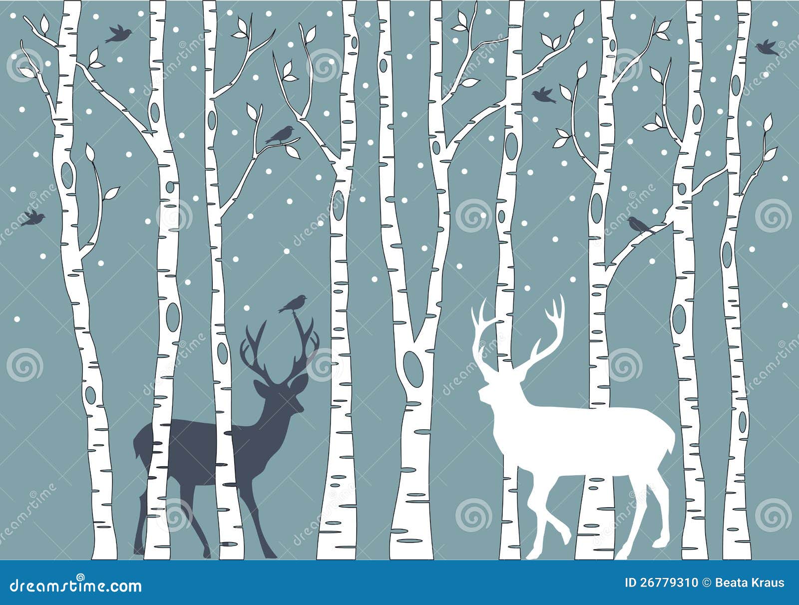 birch trees with deer,  background