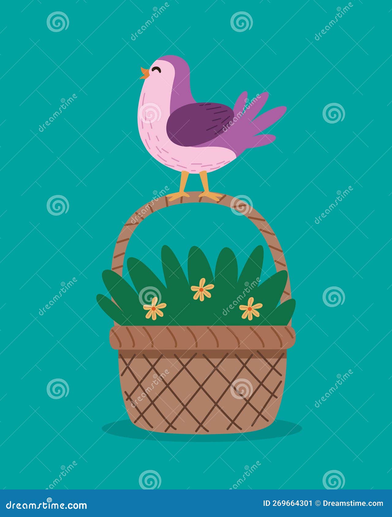 Bird in basket stock vector. Illustration of natural 269664301