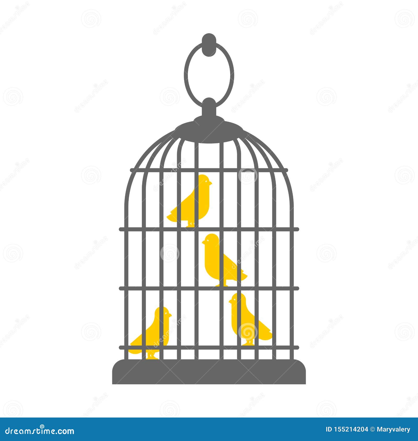 Bird in Cage Isolated. Symbol of Bondage Stock Vector Illustration of