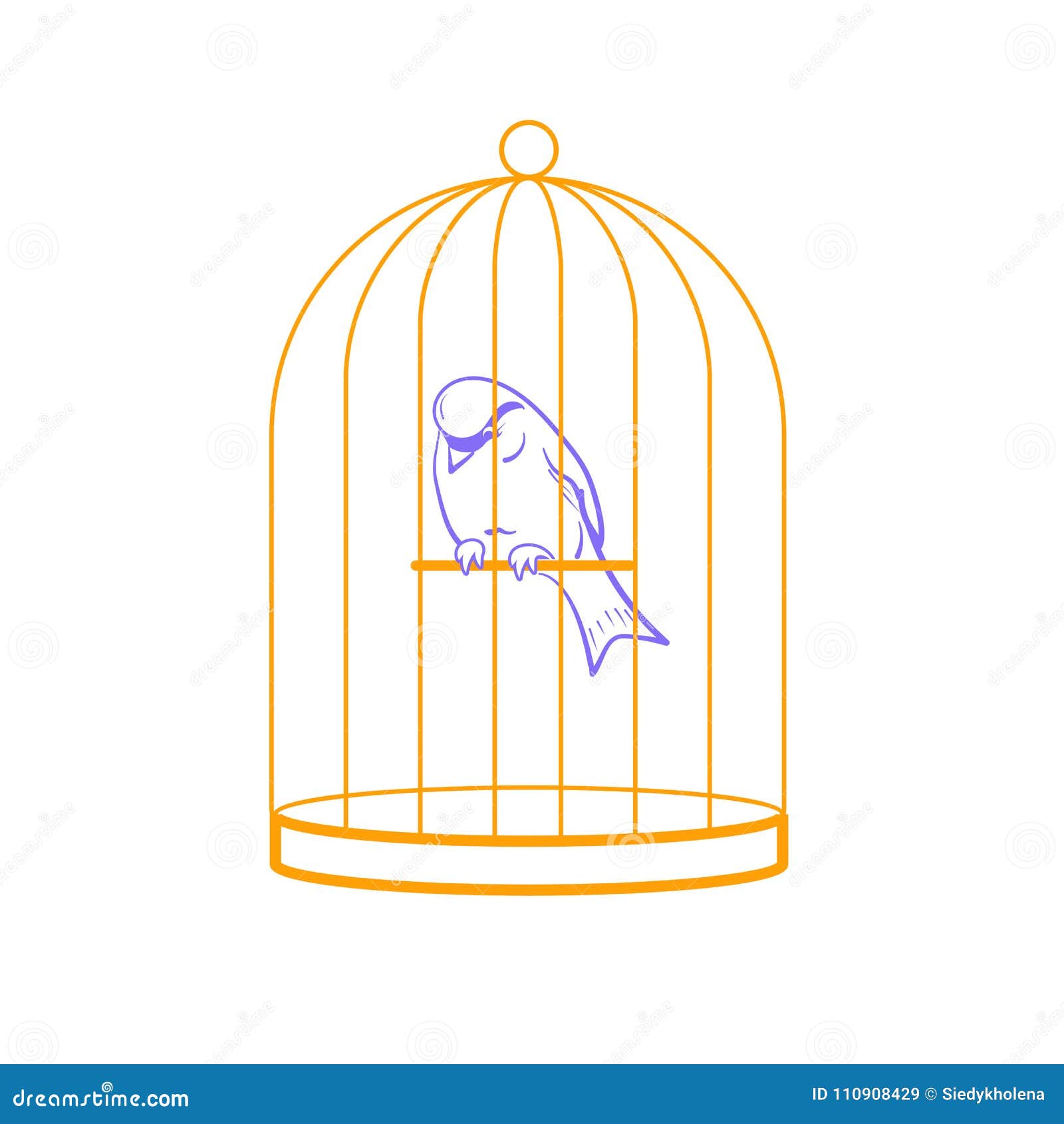 Bird in a Cage Linear Style Stock Illustration Illustration of