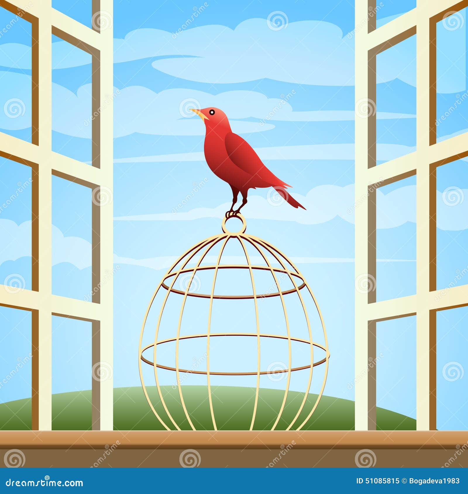 Bird on a Cage stock vector. Illustration of retro, black 51085815