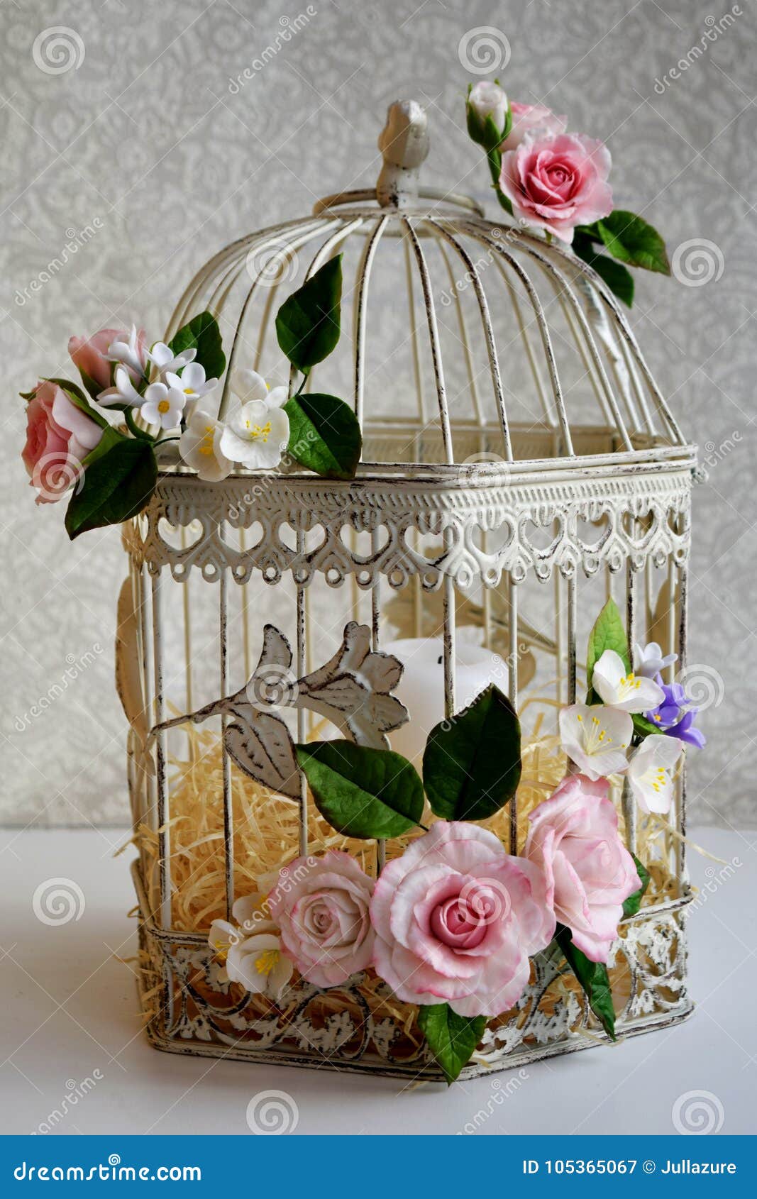 Bird Cage With Spring Blossom Flowers Wedding Decorations Stock