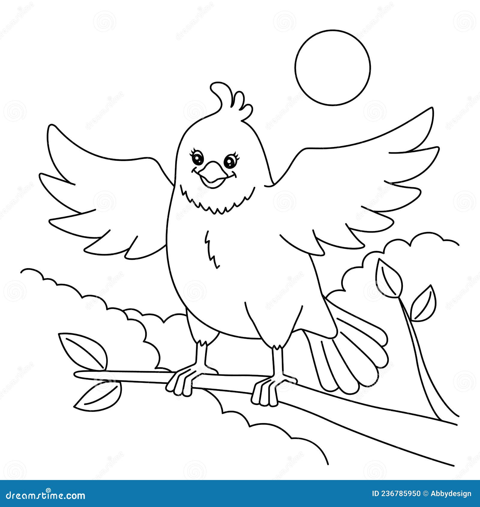 Simple coloring page for kids 4-8 age white and black, bird on a