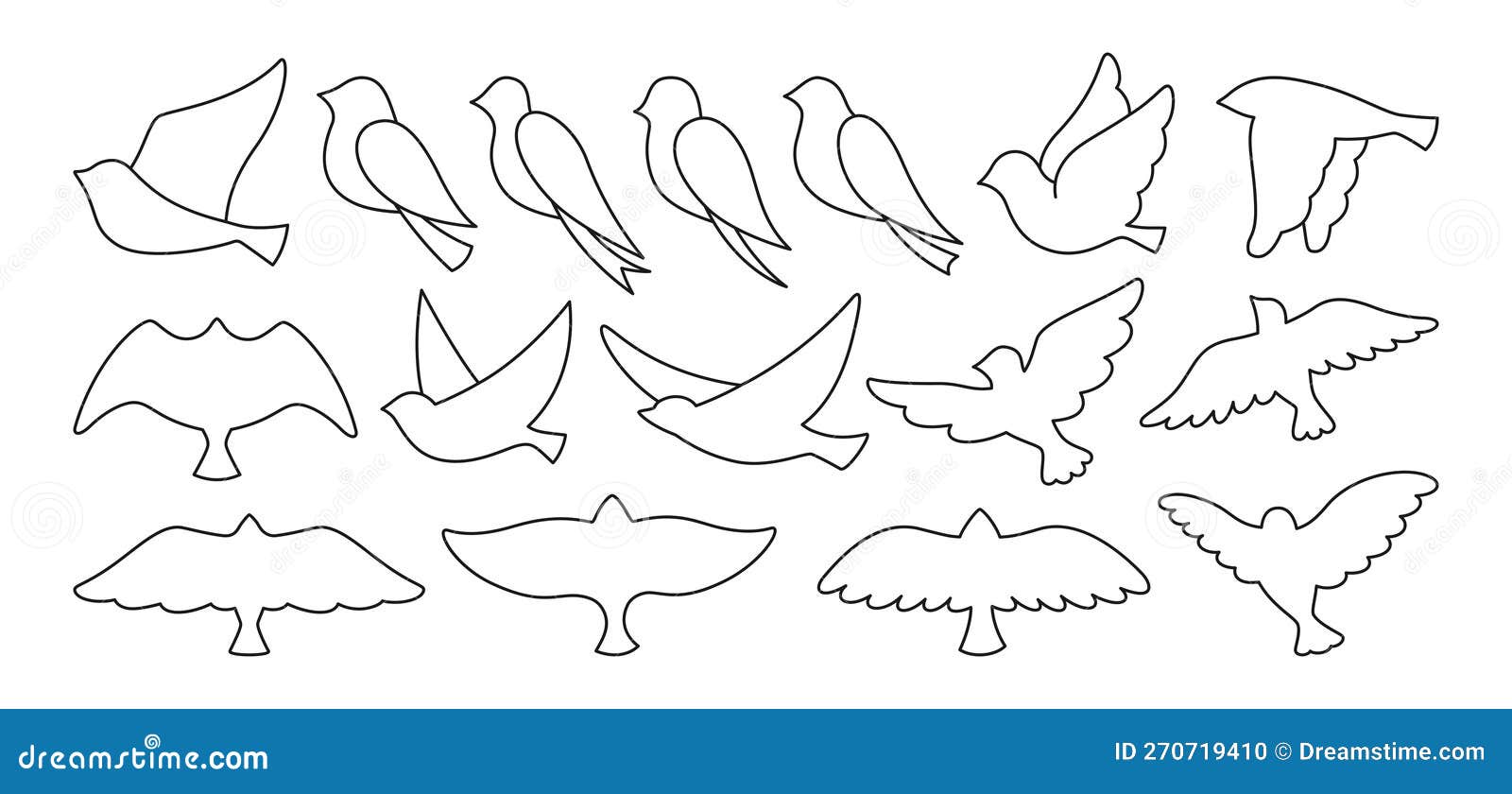bird dove linear abstract sign set doodle modern trendy fowl sparrow art dove pigeon simple contour