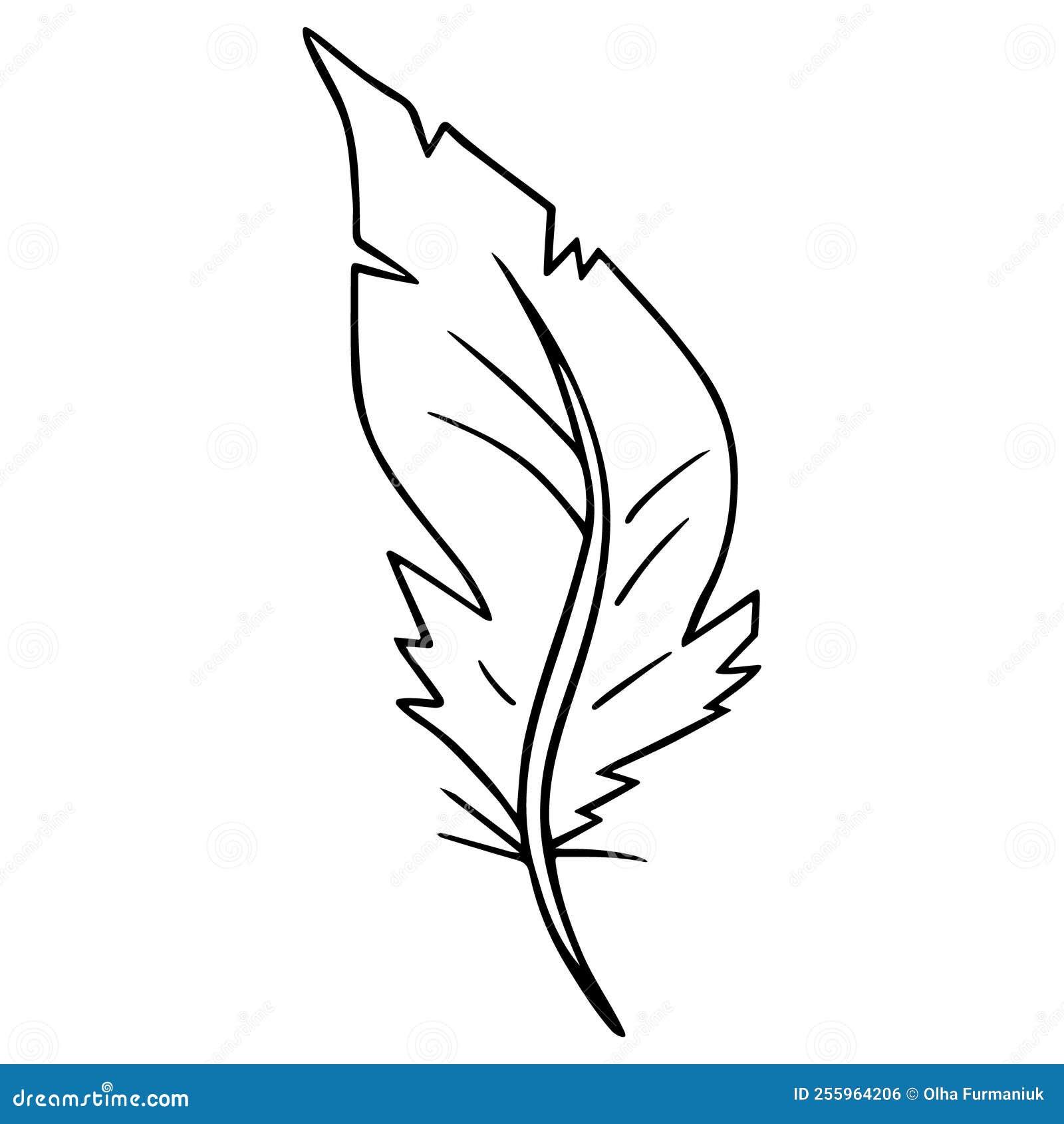 Bird Feather Quill, Writing Ink Pen, Hand Drawn Outline, Doodle Sketch ...