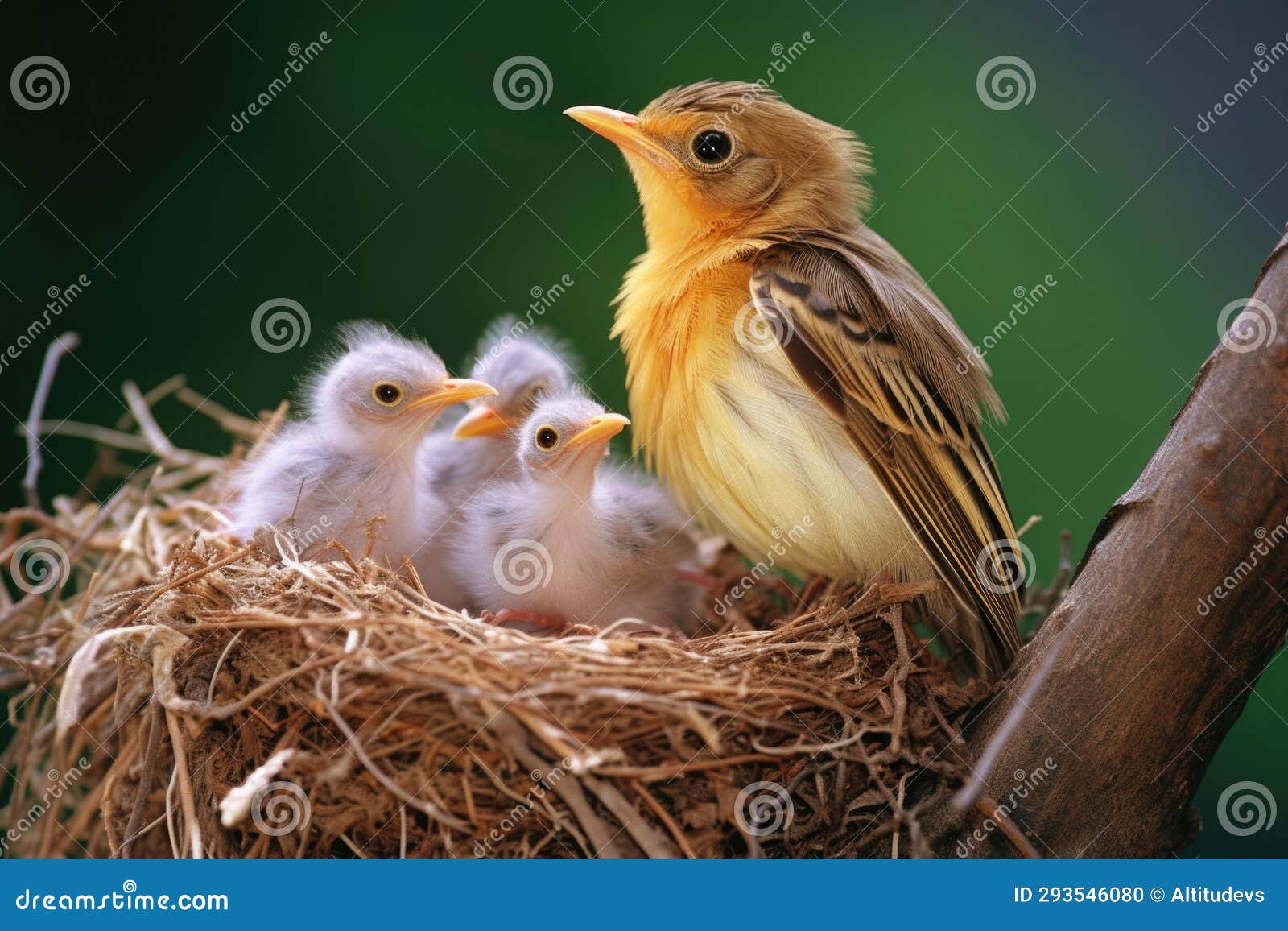 A Bird Feeding Its Chicks in a Nest Stock Photo Image of generated