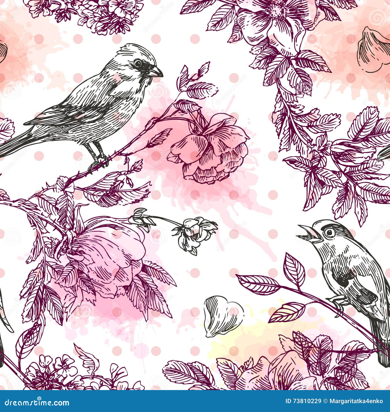Bird and flower stock vector. Illustration of linen, native - 73810229