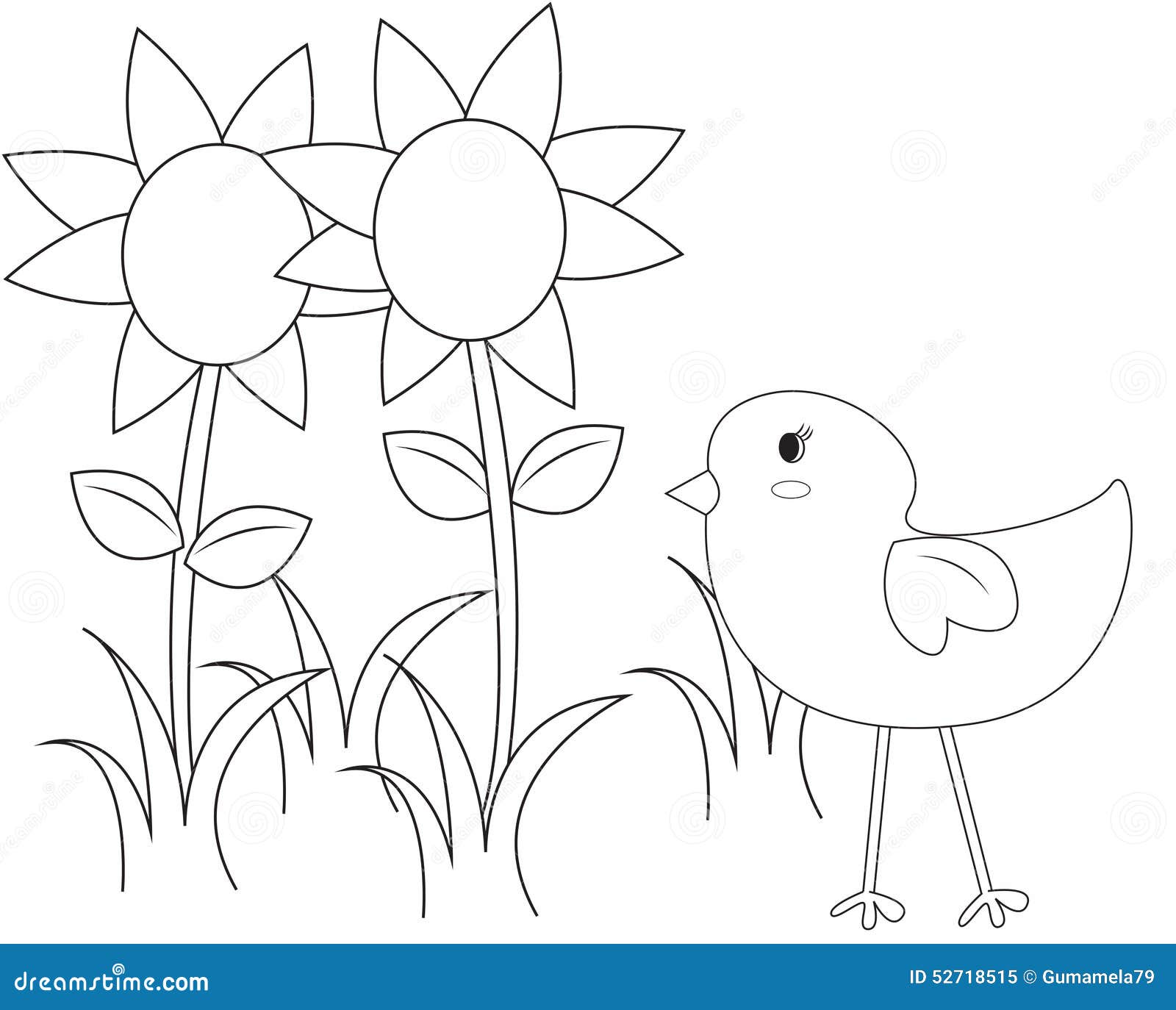 Download Bird With Flowers Coloring Page Stock Illustration - Image ...