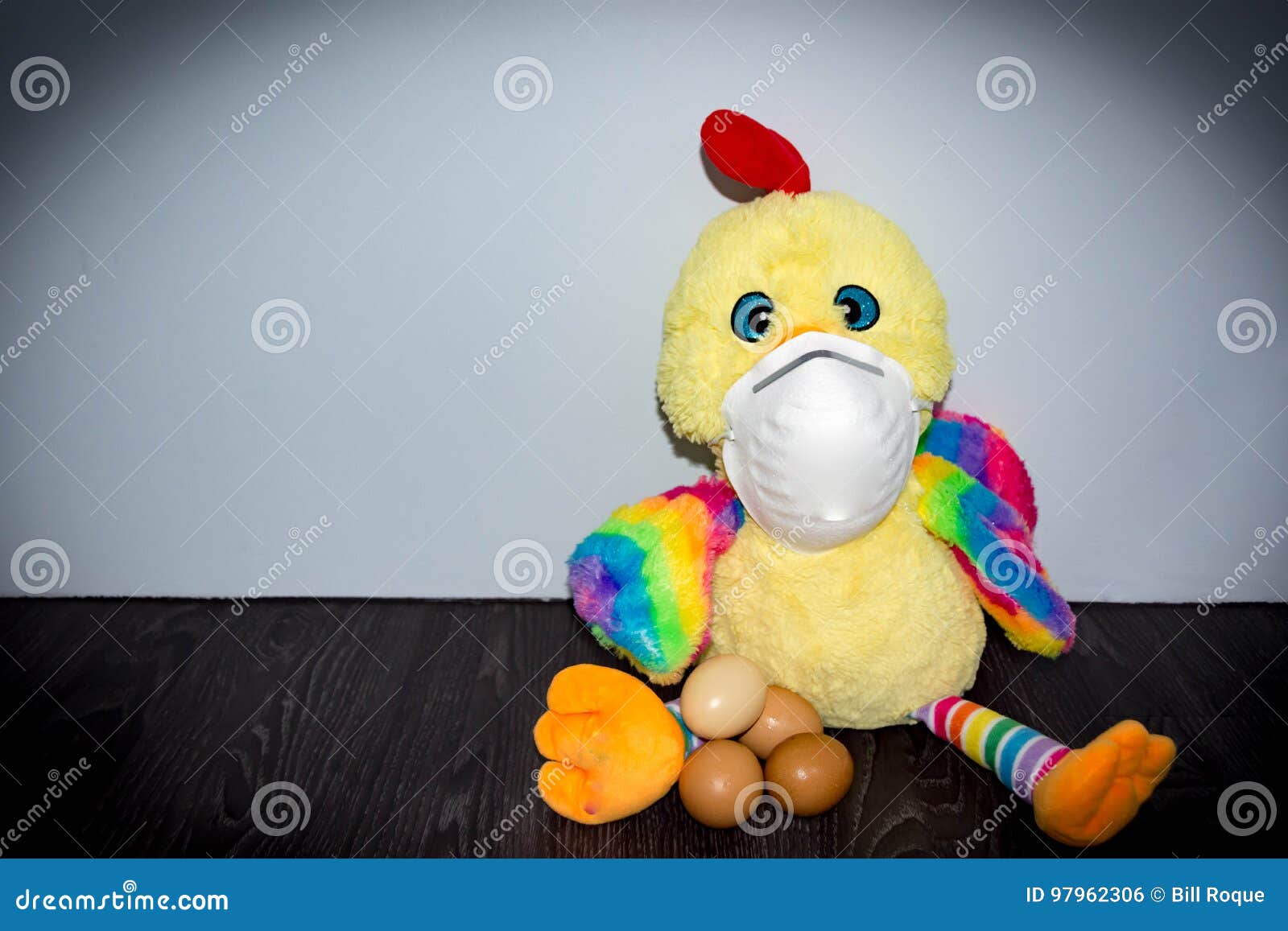 Bird flu outbreak image using chicken stuff toy and eggs