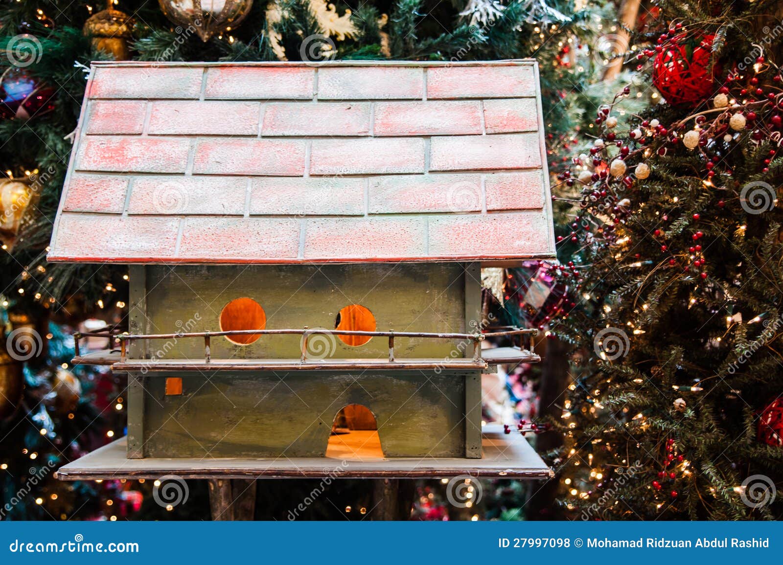 Bird House on Christmas Tree Stock Photo Image of house, lights 27997098