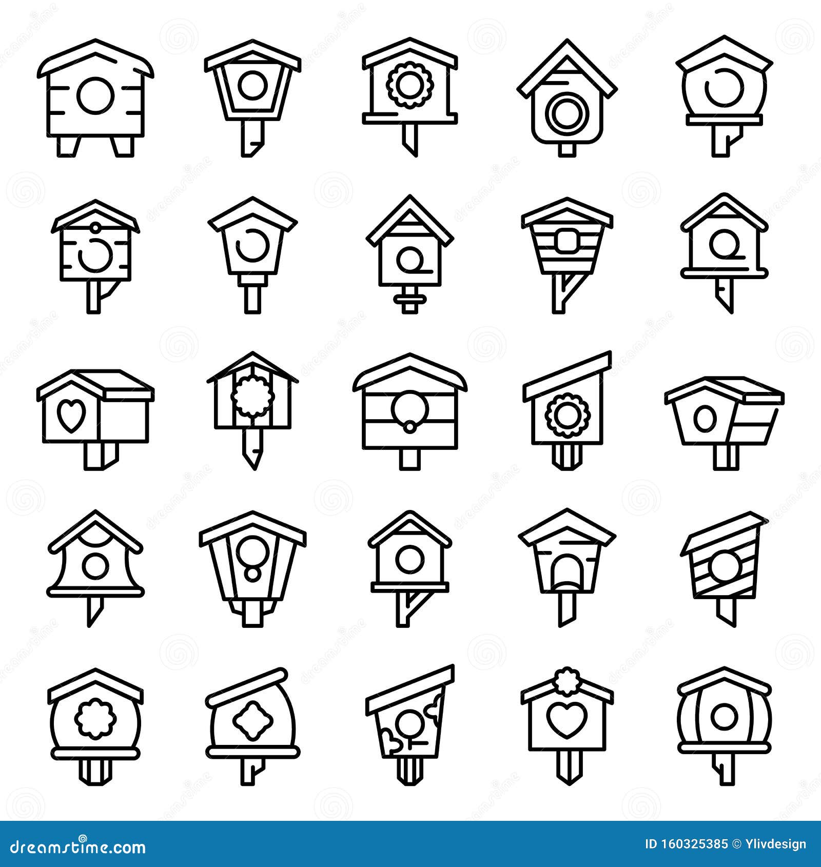 bird house icons set, outline style