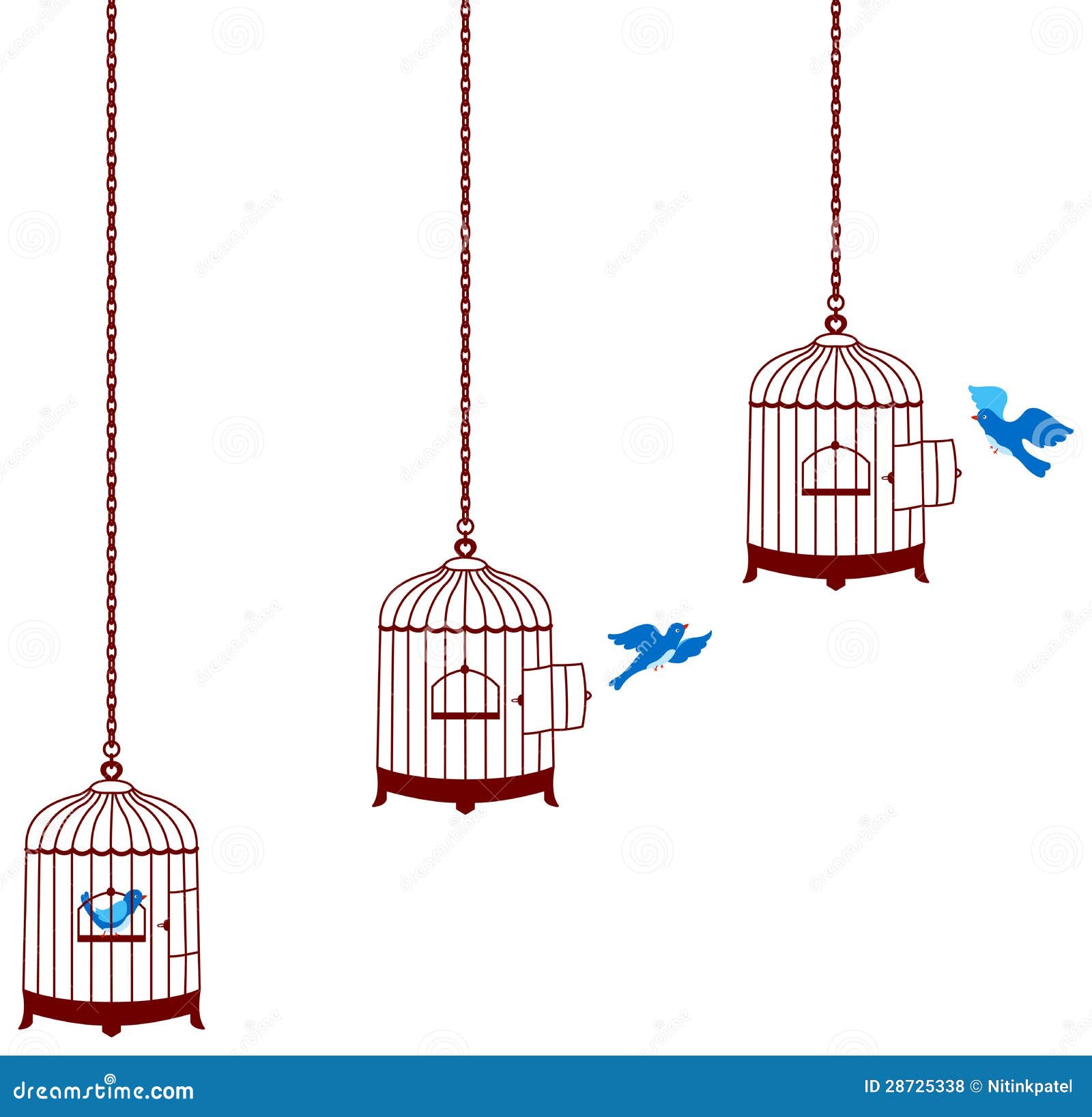 Bird Leaving Cage and Return in the Cage Stock Vector Illustration of