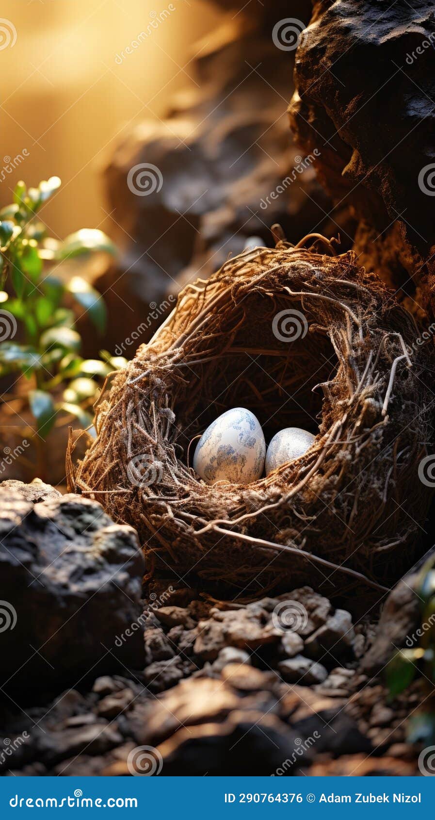 A Bird Nest with Eggs in it Stock Illustration Illustration of rock