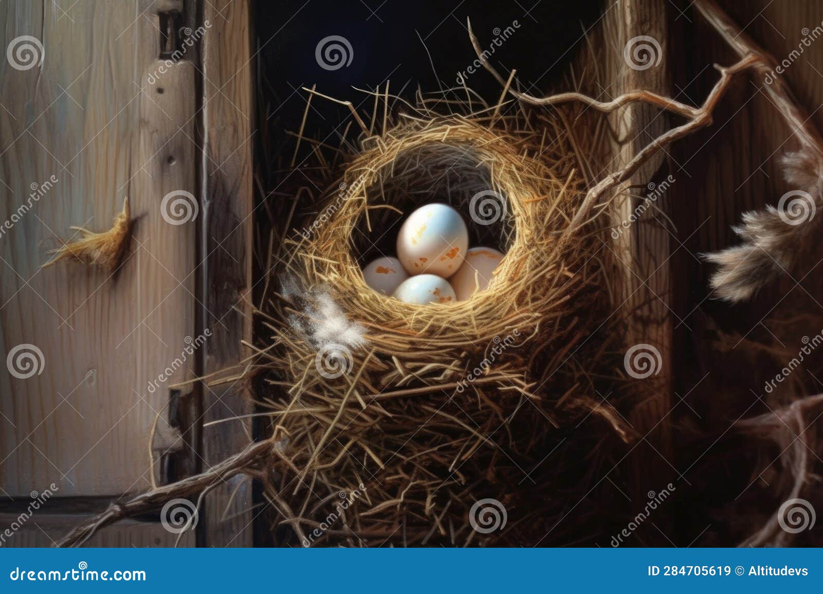 Bird Nest in a Vent with Eggs Inside Stock Illustration Illustration