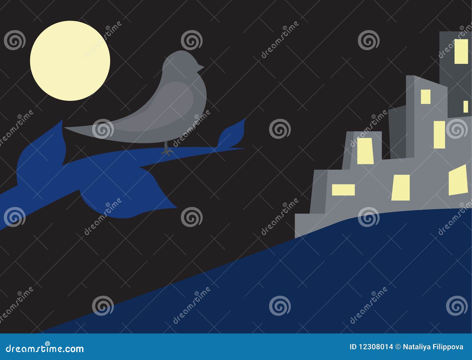 Bird at night stock vector. Illustration of fullmoon 12308014