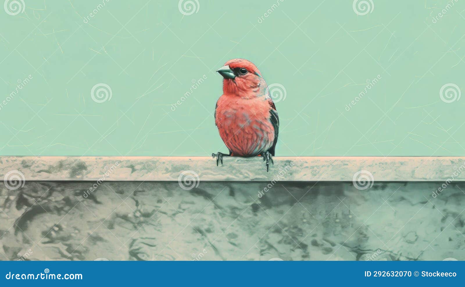 Aggressive Digital Illustration of a Finch Perched on a Ledge Stock