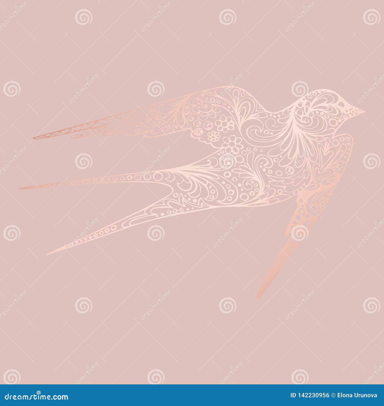 Bird. Rose Gold. Hand Drawing. Vector Illustration Stock Vector