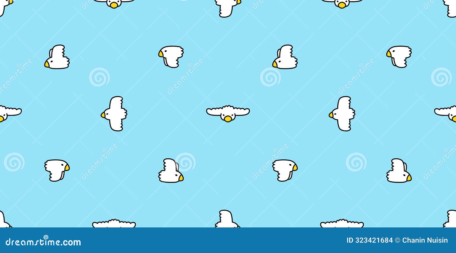 bird seamless pattern sparrow pigeon seagull crow flying  pet cartoon doodle