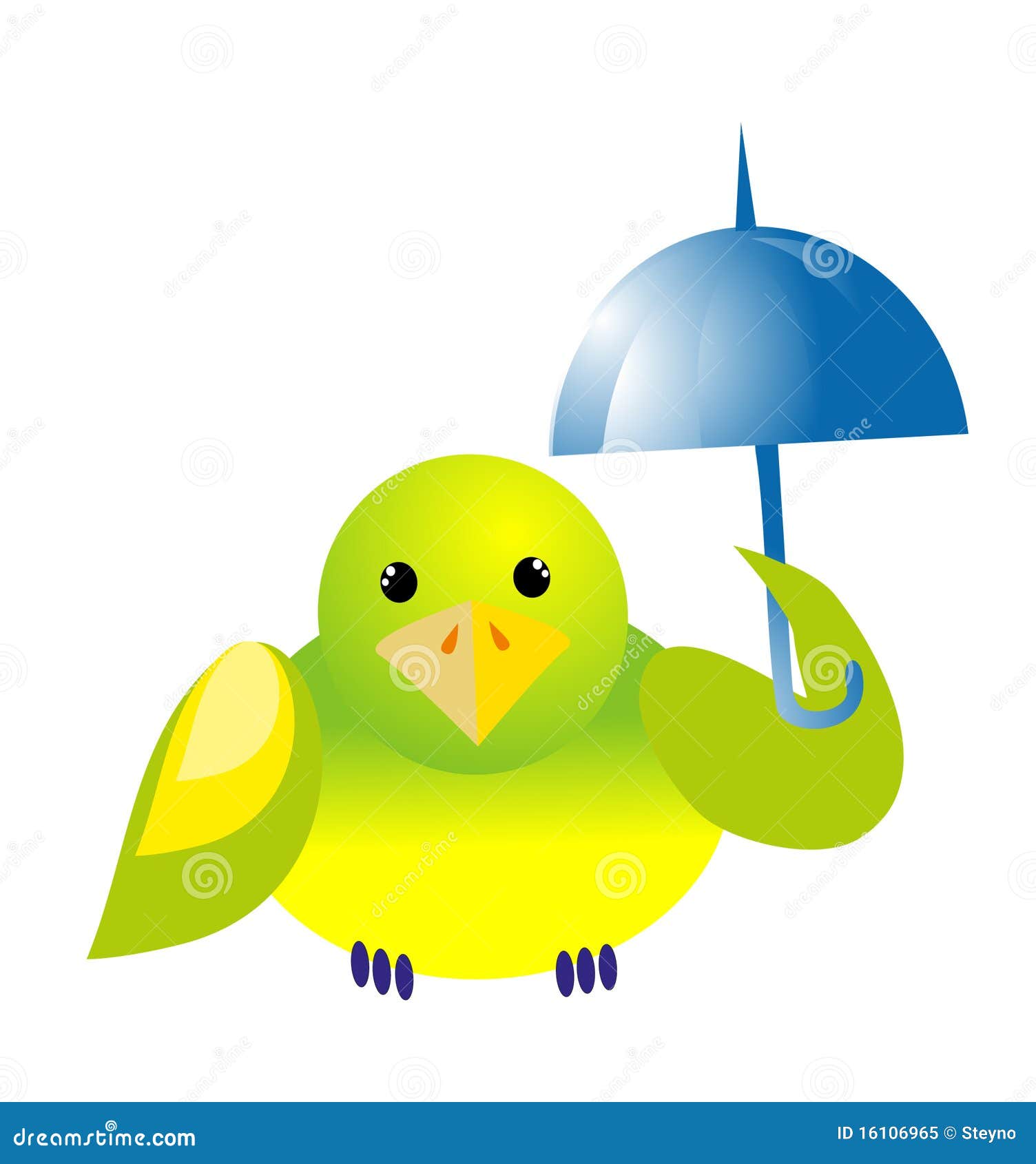 Bird umbrella. Green bird and blue umbrella