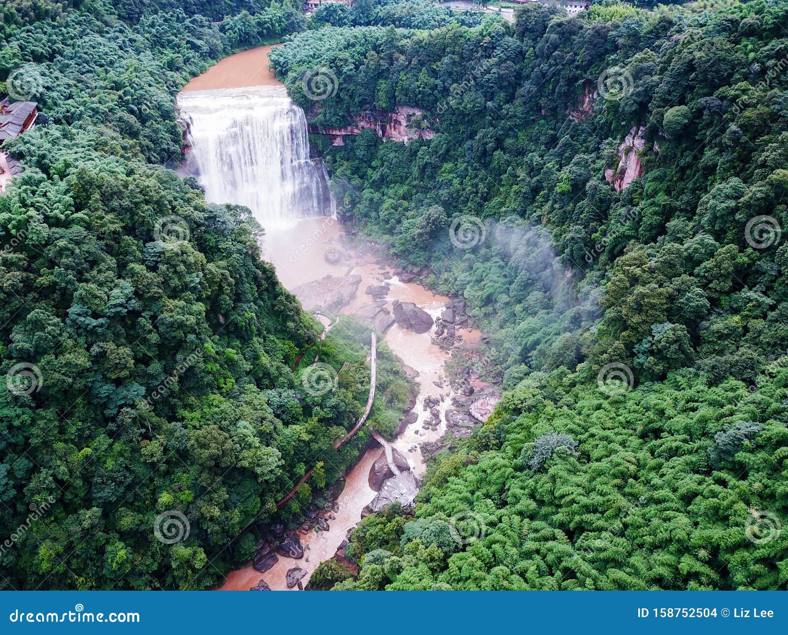 bird view of chishui waterfall in summer