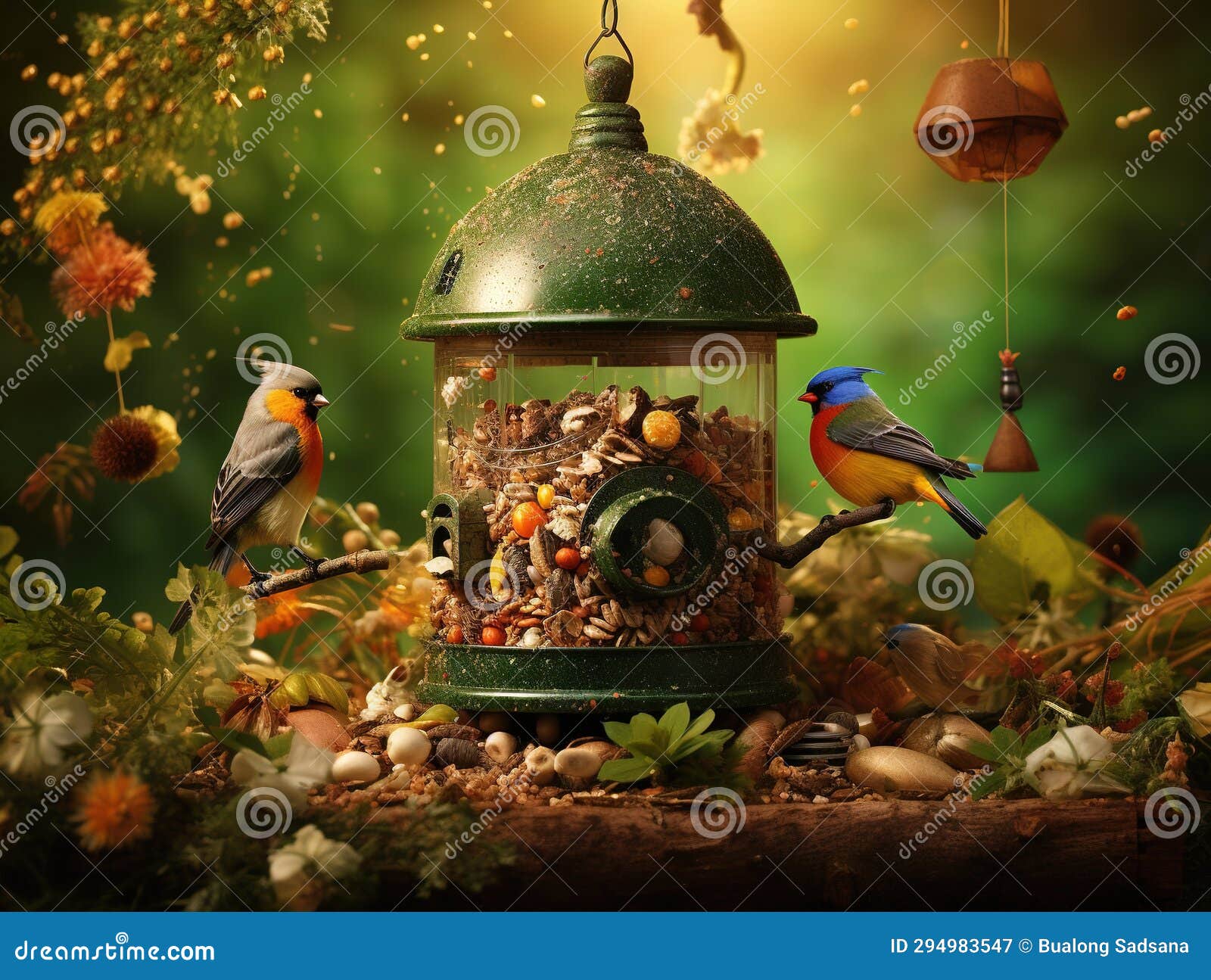 birdfeeder full of bird seed mix