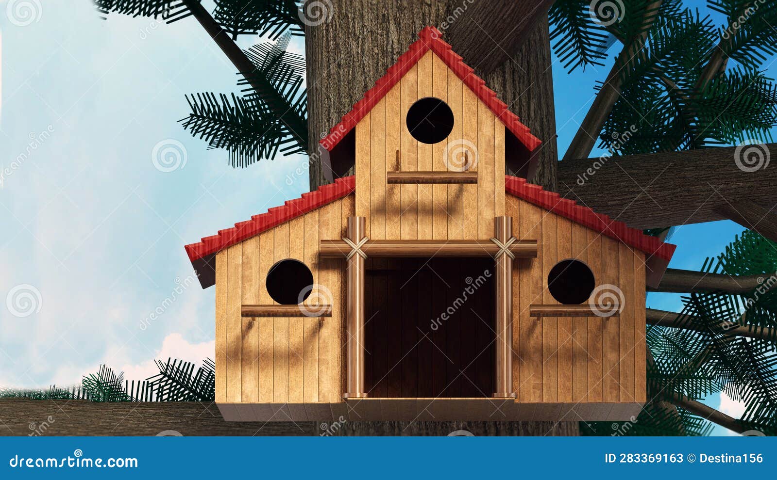 Birdhouse Standing on the Tree. 3D Illustration Stock Illustration