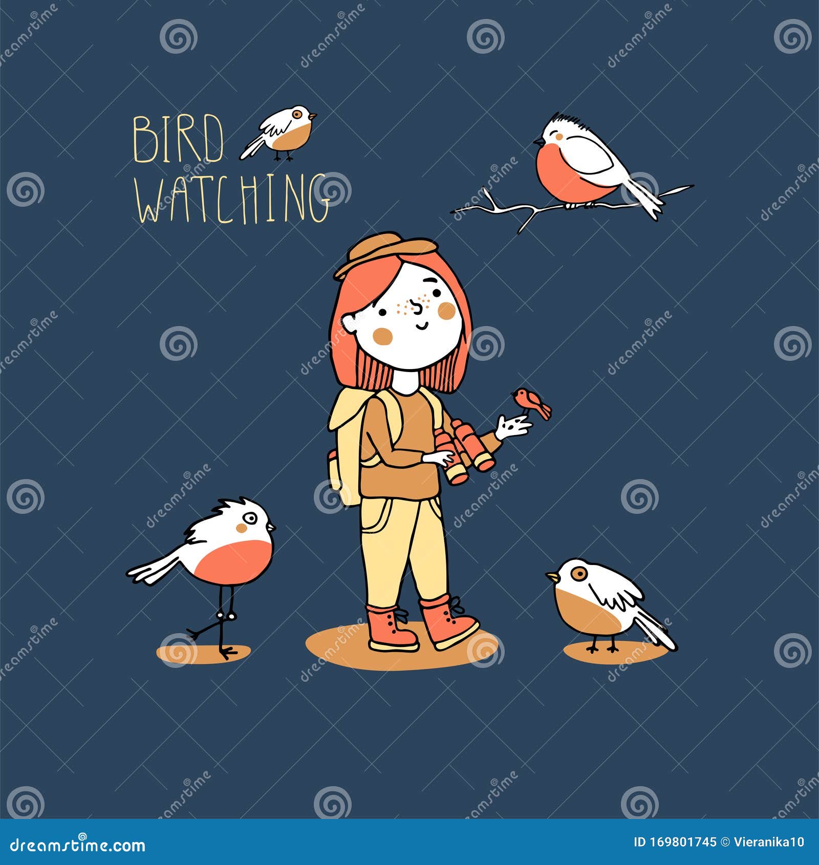 young girl bird watching. birding and ornithology concept