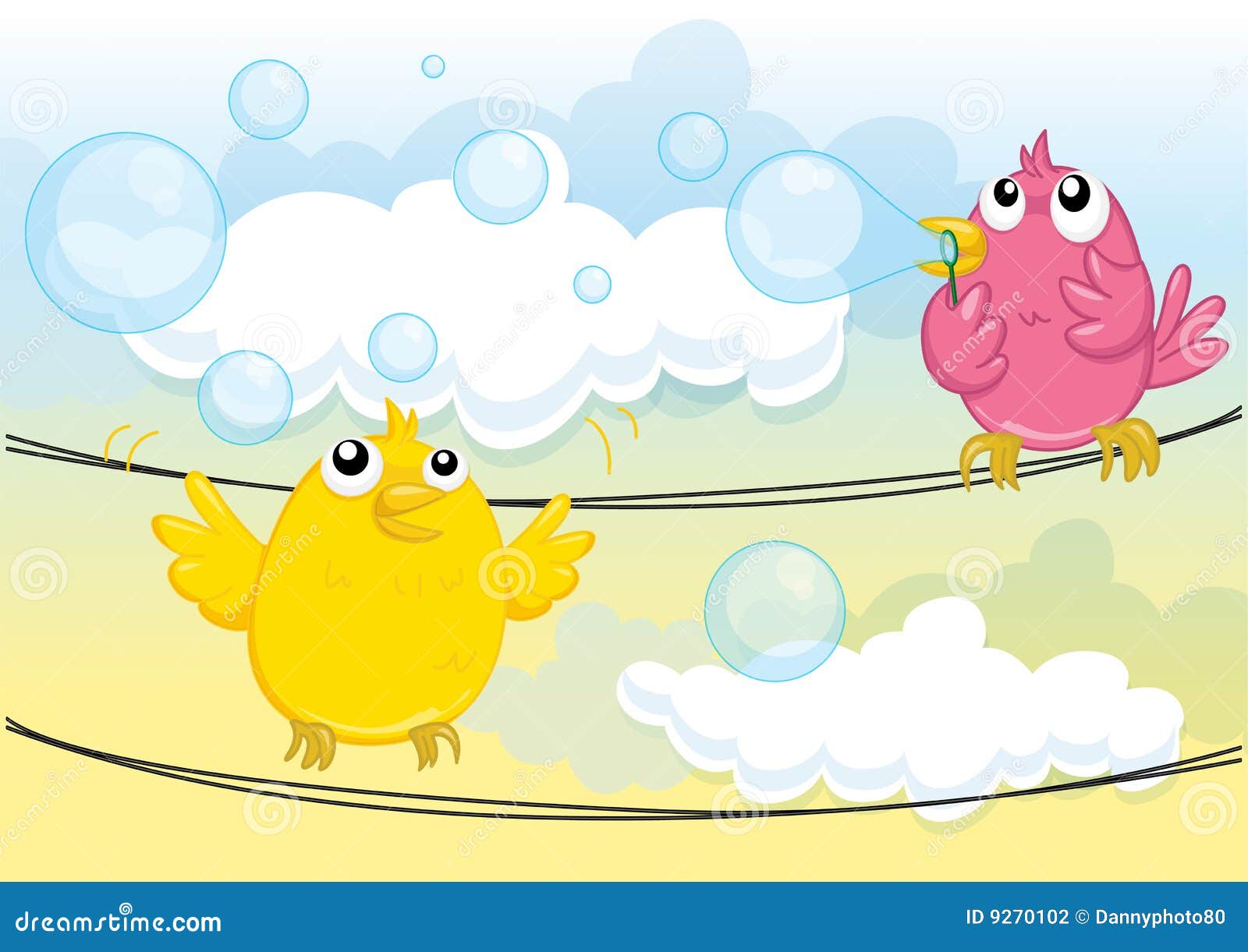 Birds blowing bubbles stock illustration. Illustration of white 9270102