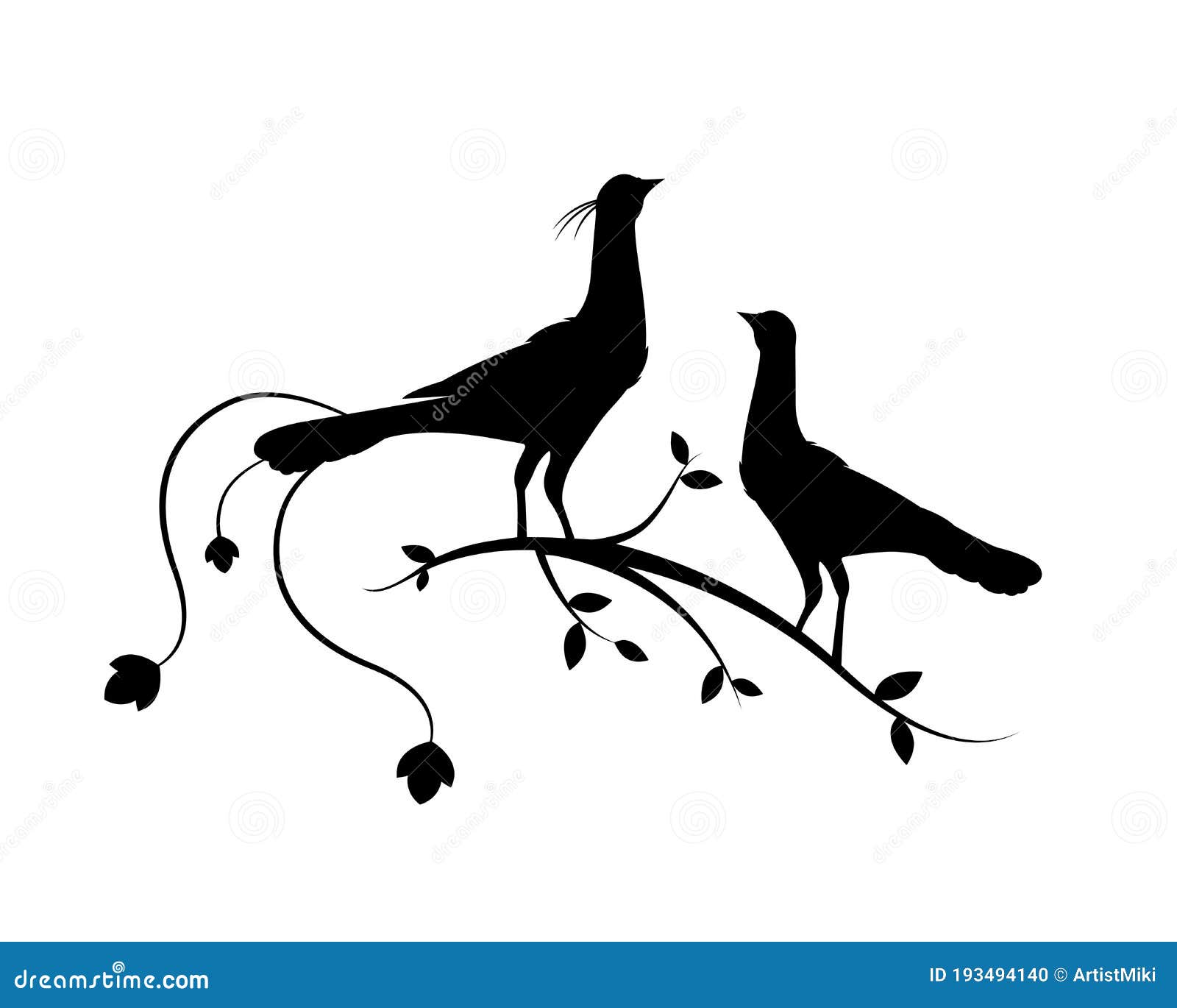 Birds Couple Silhouette on Branch Vector, Birds in Love Silhouette