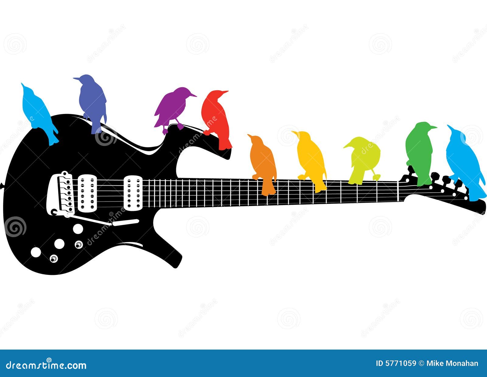 Birds on a guitar stock vector. Illustration of bright 5771059