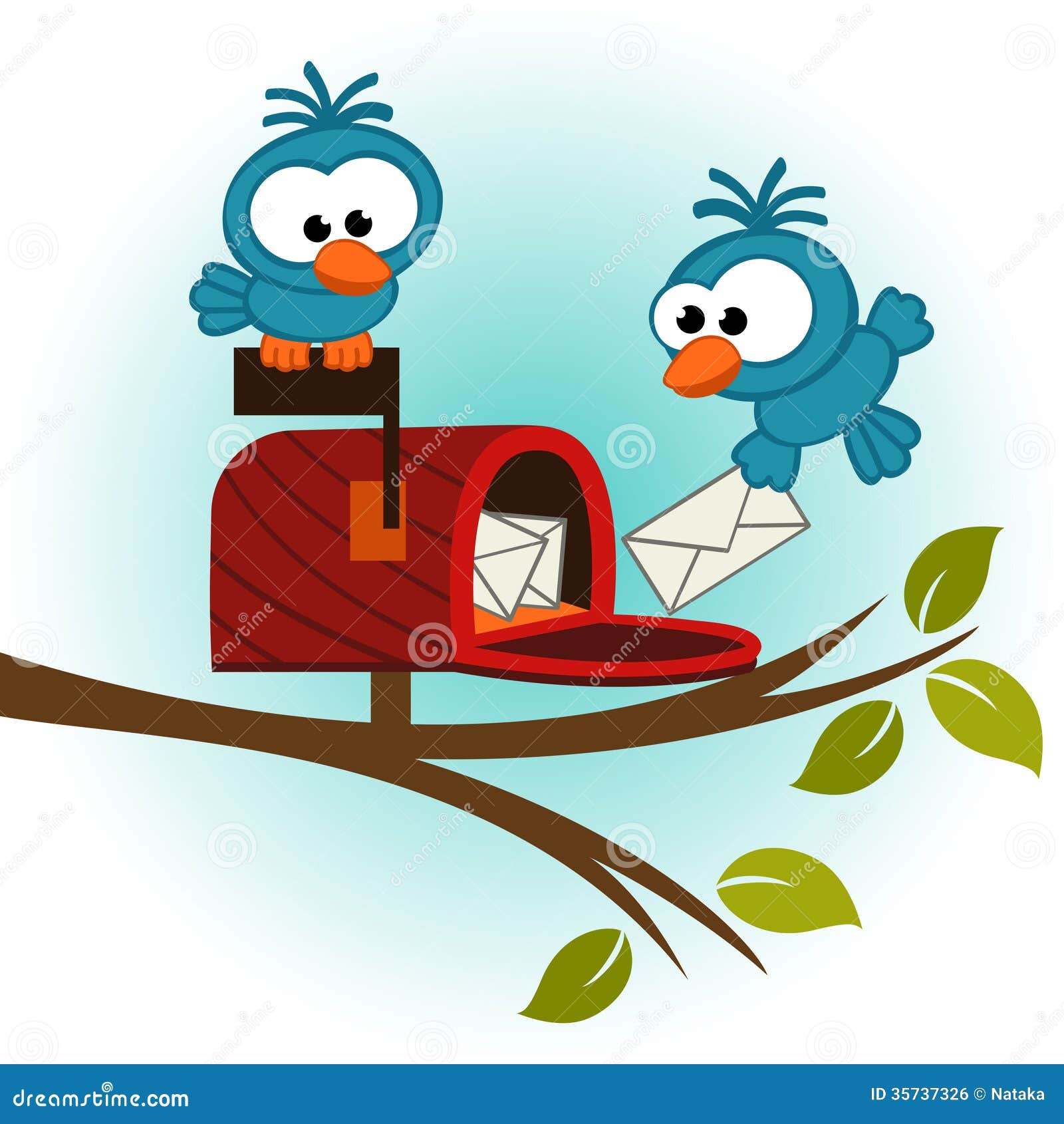 Birds and Mailbox with Mail Stock Vector Illustration of bird, card