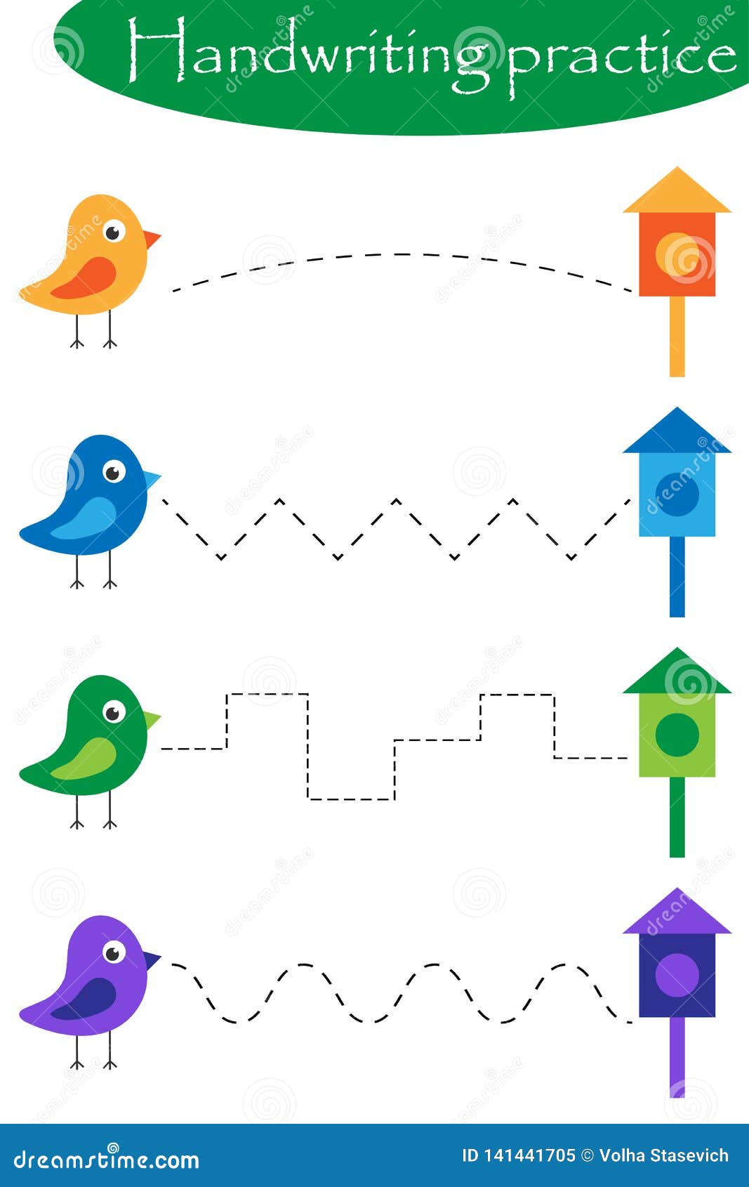 Birds And Nesting Boxes Spring Handwriting Practice Sheet Kids Preschool Activity Educational Children Game Printable Stock Illustration Illustration Of Border Practice 141441705