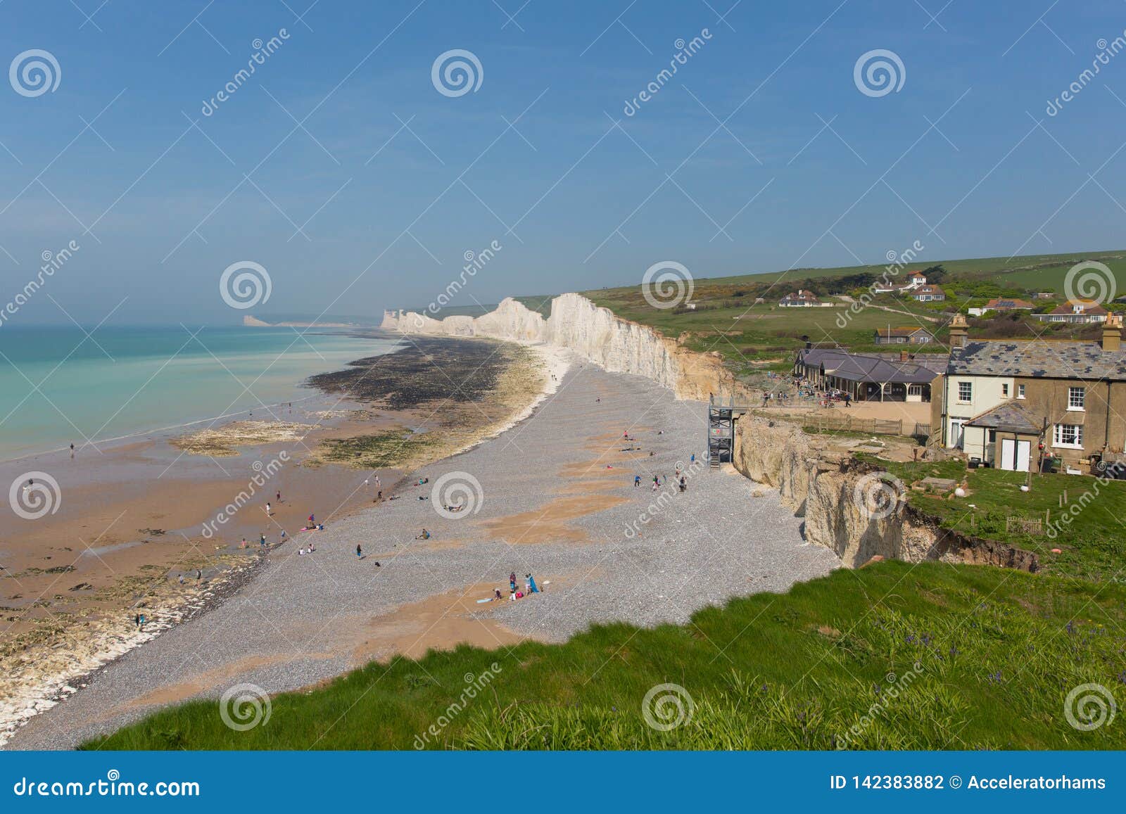 Birling Gap Beach and Seven Sisters White Chalk Cliffs with Tide Out ...