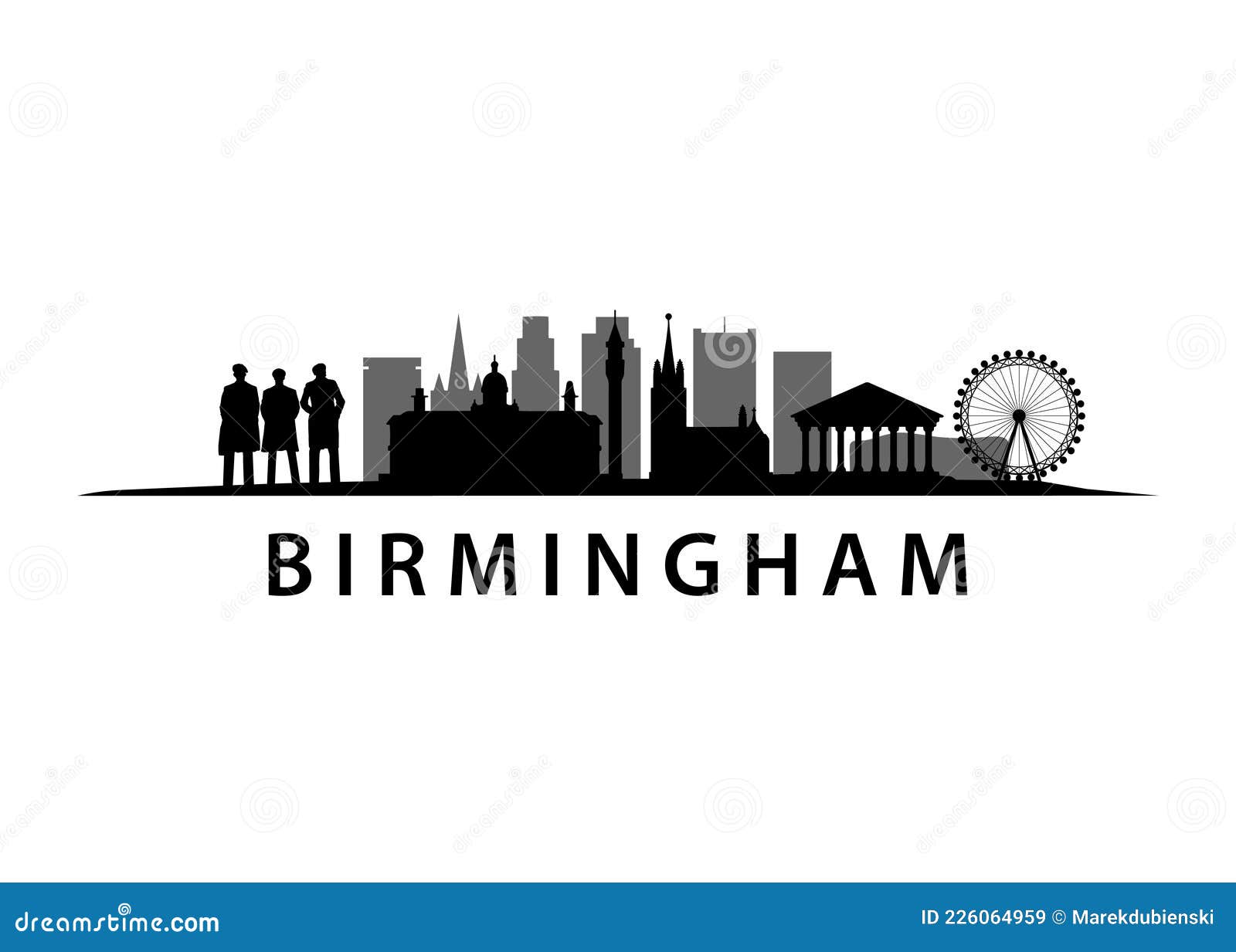 Birmingham Skyline City Landscape Vector Graphic Silhouette Stock