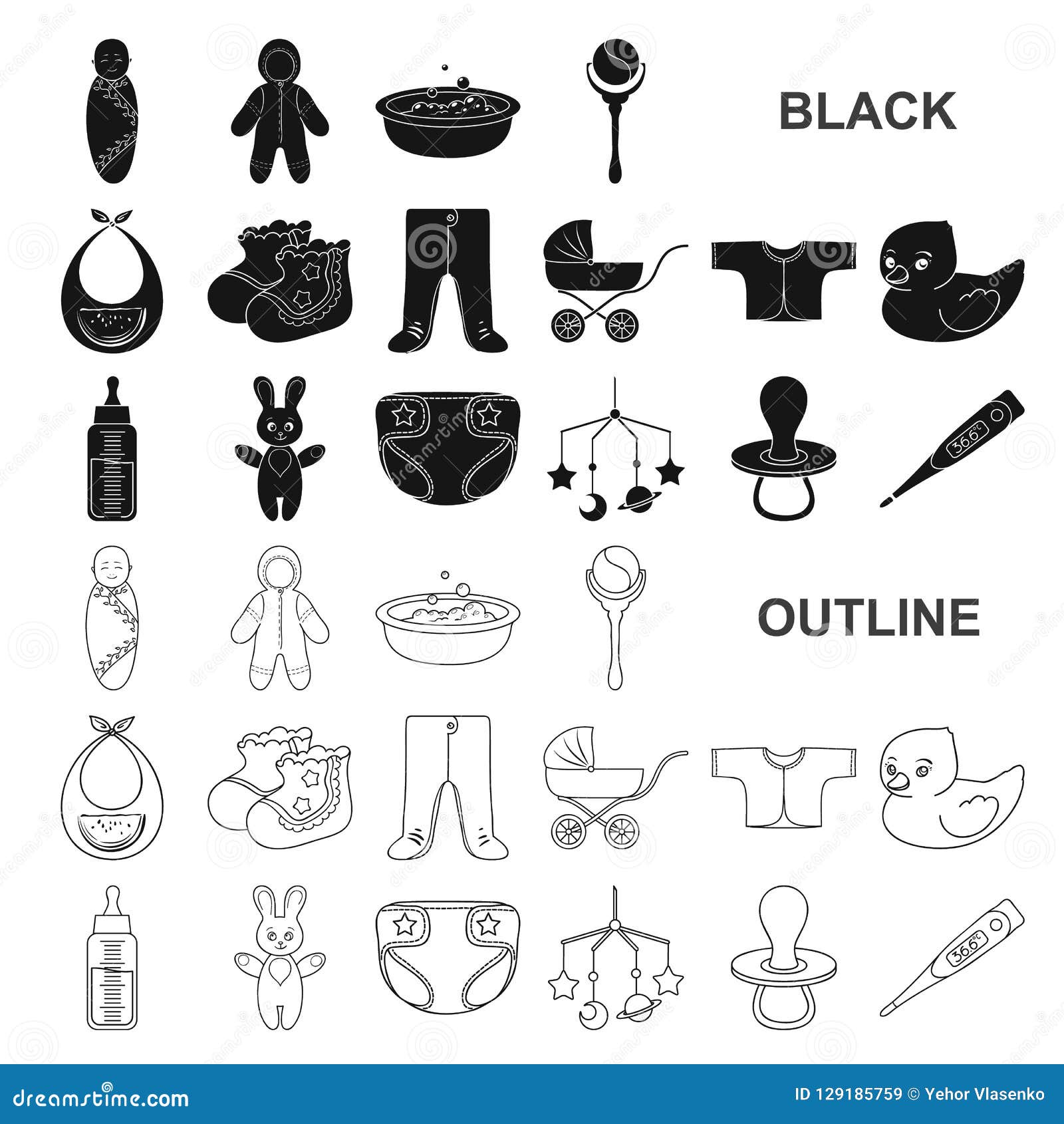 Birth of a Baby Black Icons in Set Collection for Design. Newborn and ...