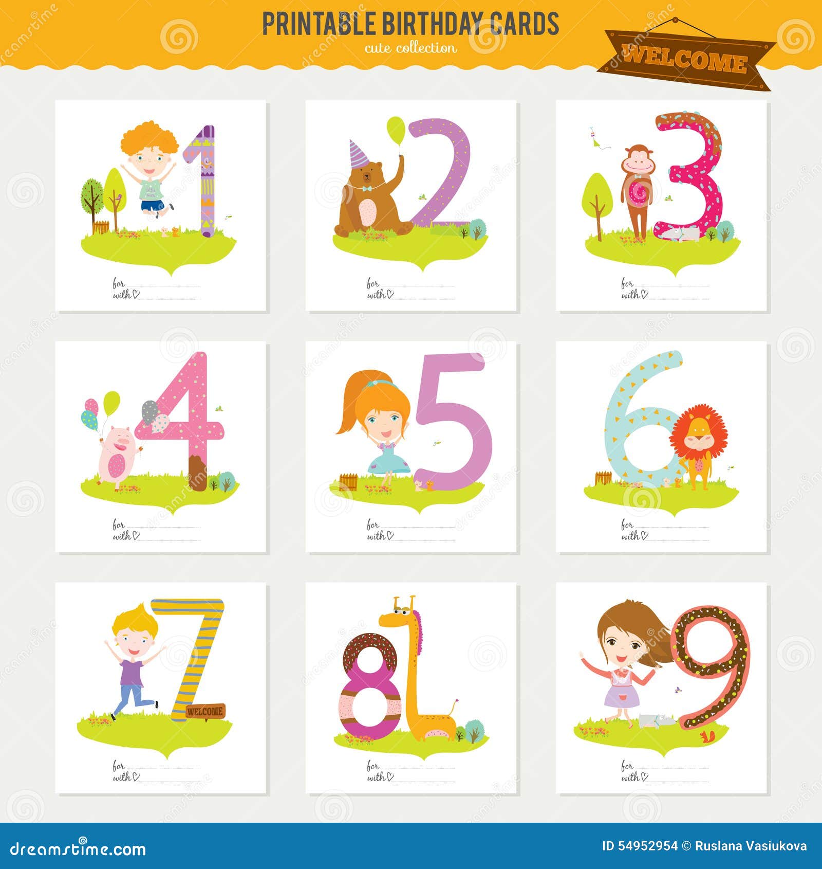 time card template for numbers birthday anniversary numbers with cute animals and stock time card template for numbers birthday anniversary numbers with cute animals and stock