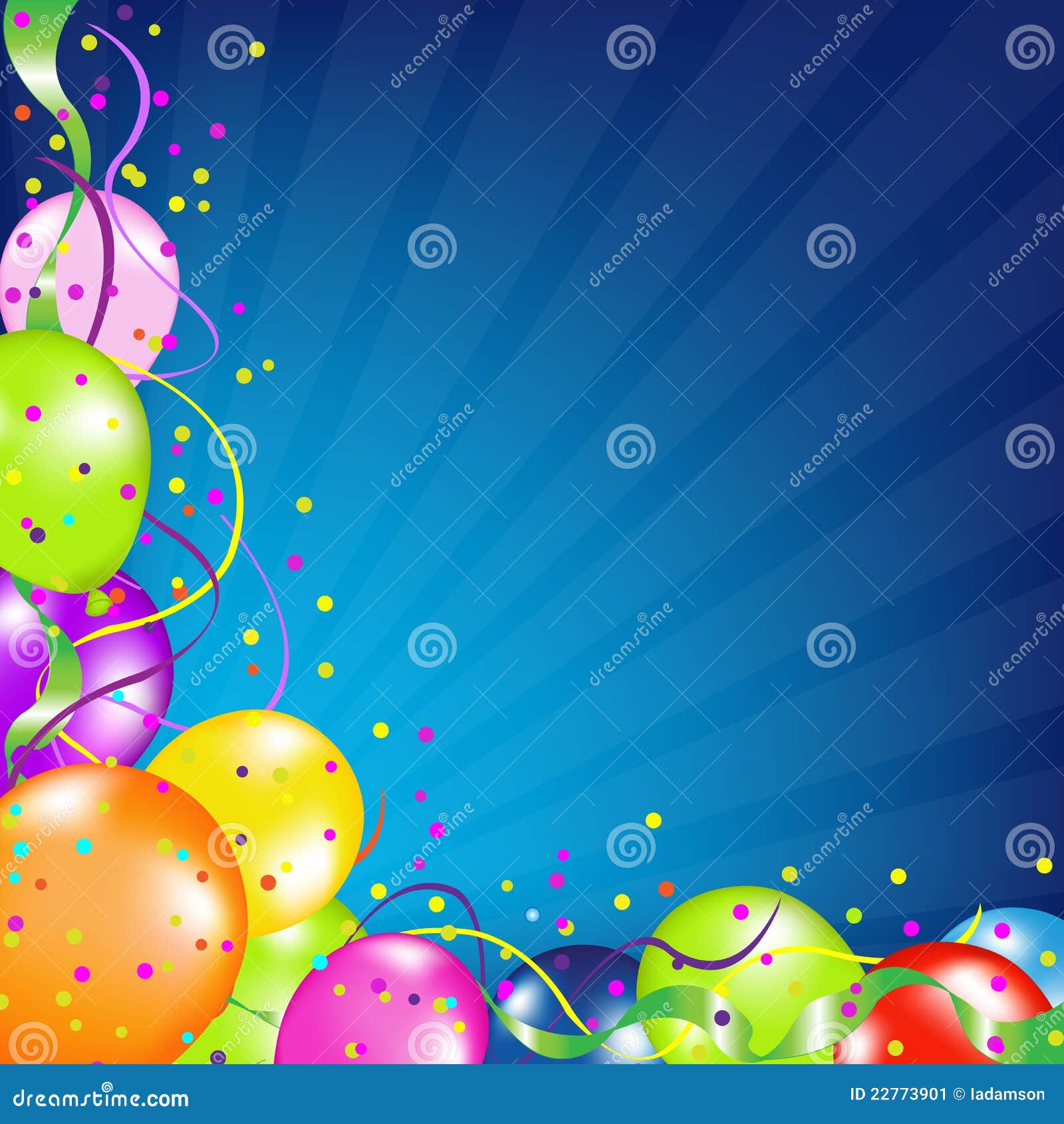 Birthday Background With Balloons And Sunburst Illustration 22773901 -  Megapixl