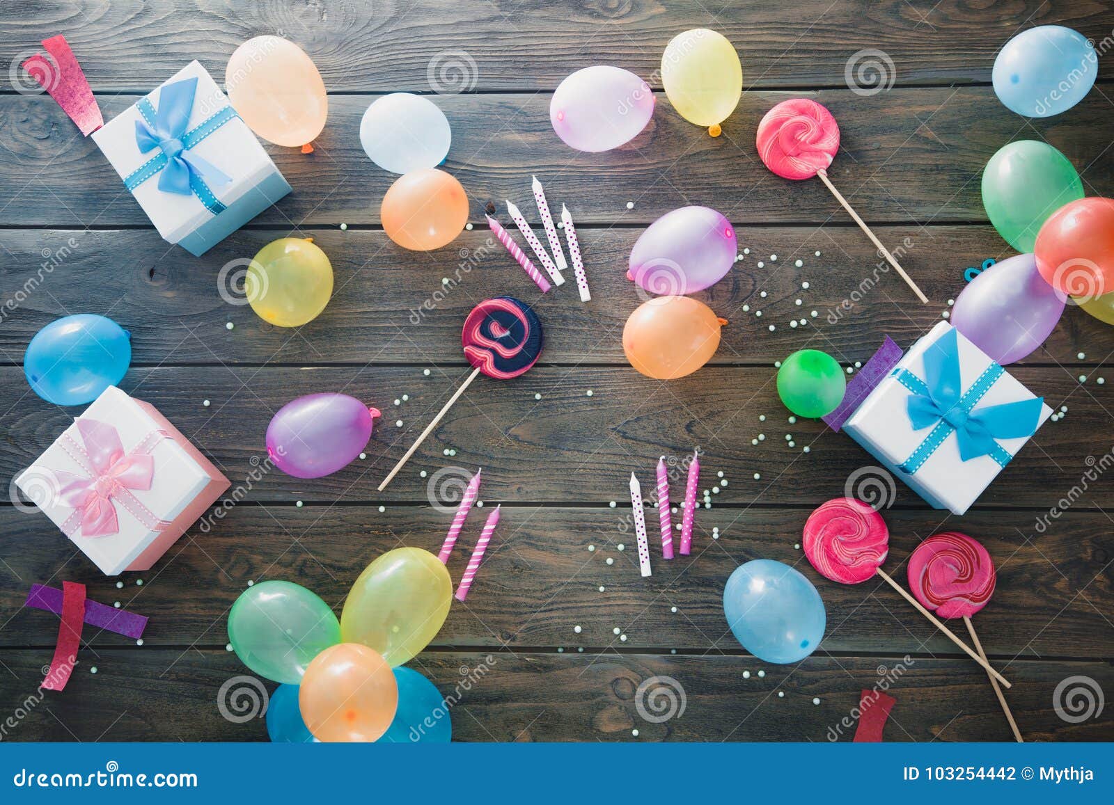 Birthday Baloons and Objects Stock Photo - Image of merry, pink: 103254442