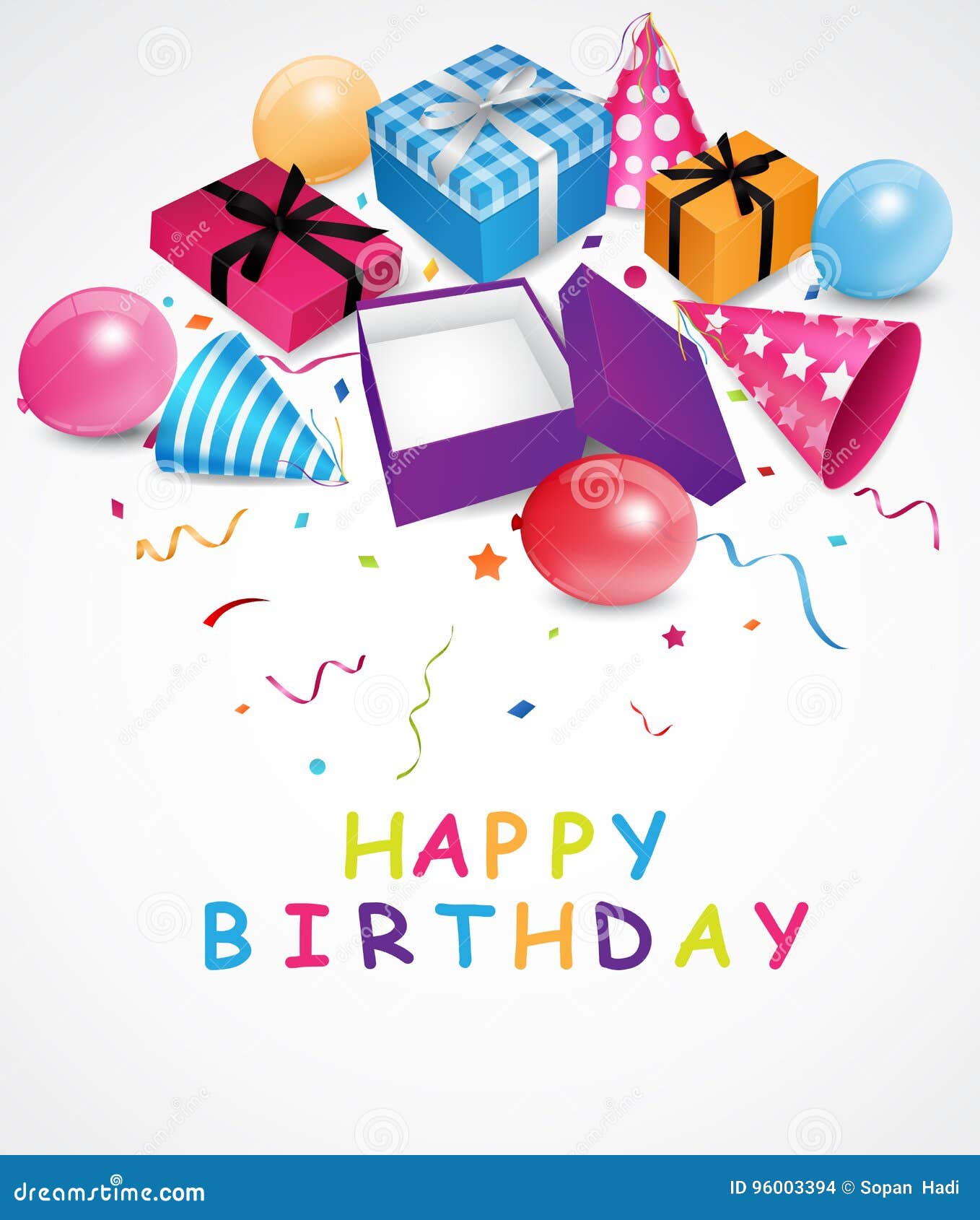 Birthday Background with Gift Box and Confetti Stock Vector