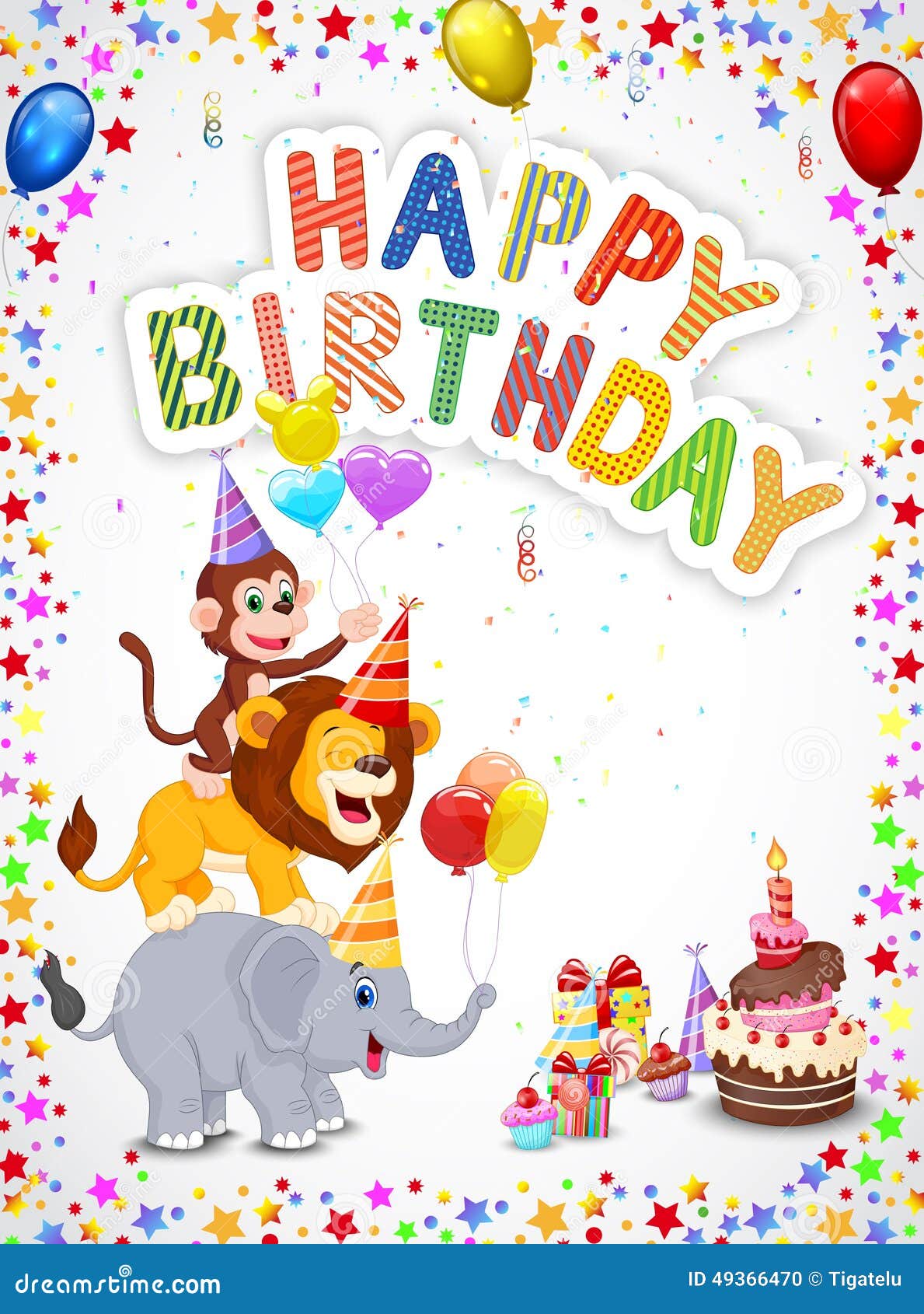 Birthday Background with Happy Animals Cartoon Stock Vector - Illustration  of dessert, cartoon: 49366470