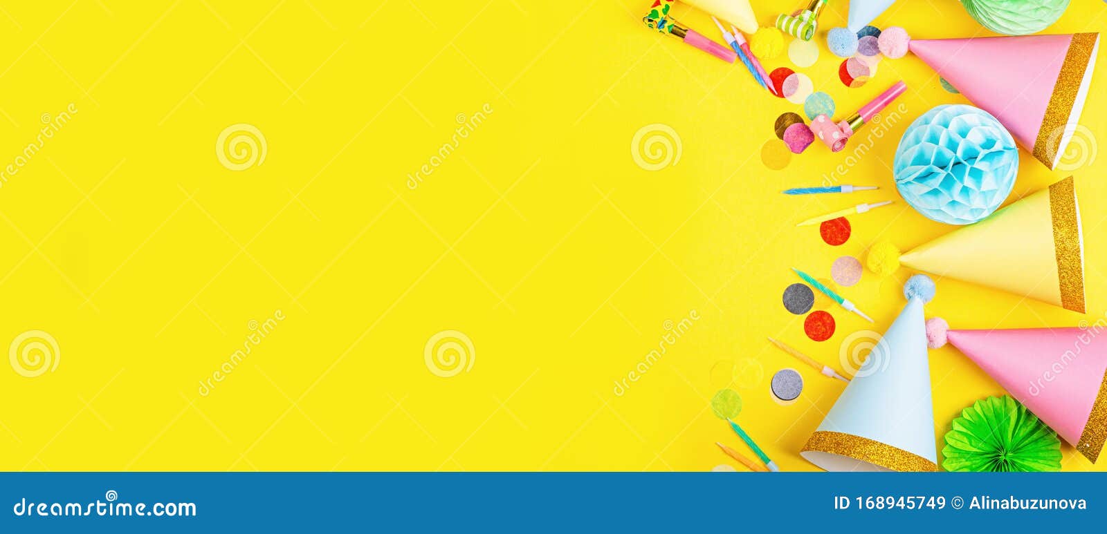 Download Birthday Background Top View Flat Lay Style Mockup Template With Copy Space Horizontal Long Banner For Web Design Stock Image Image Of Banner Card 168945749