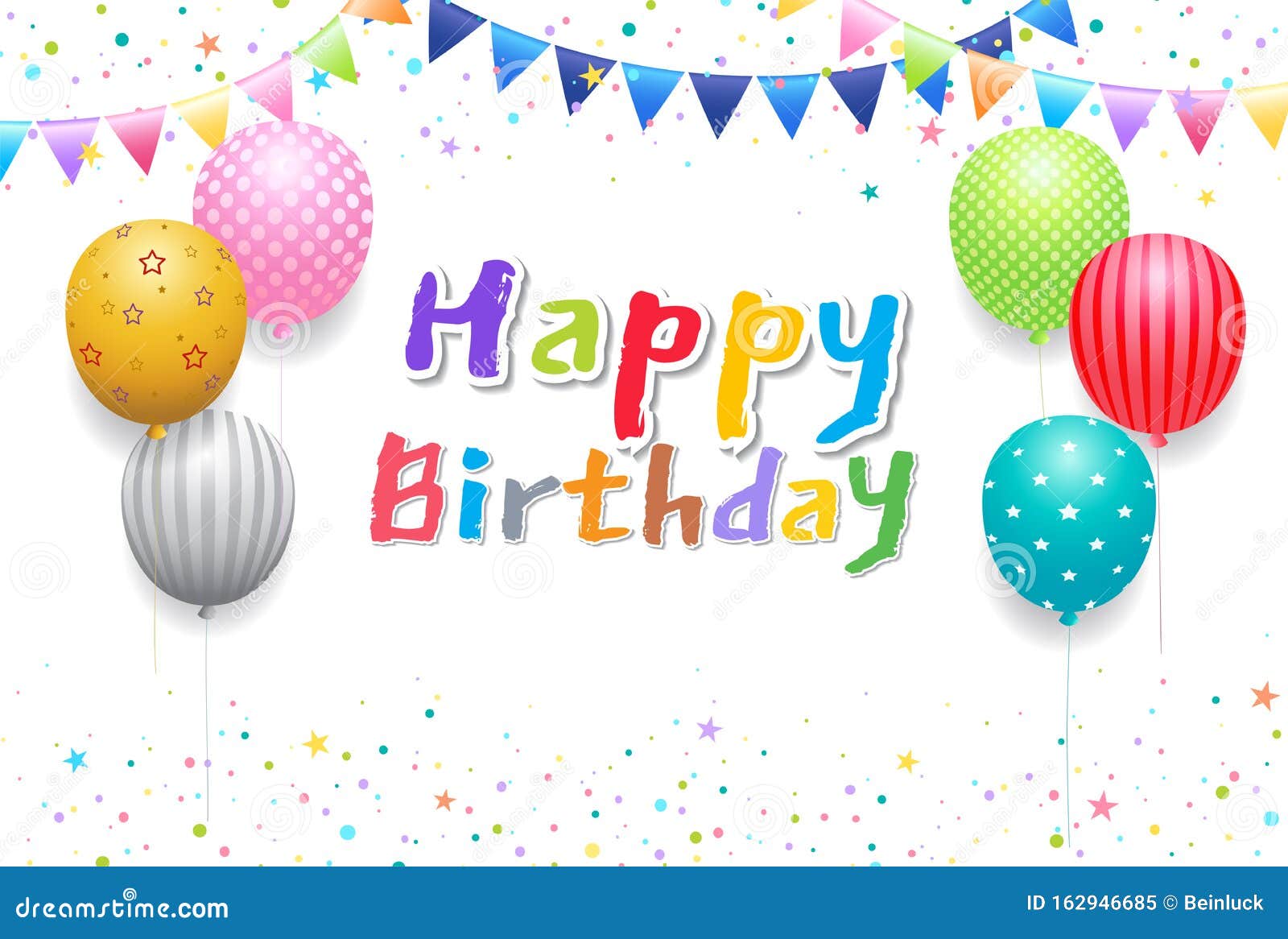 Birthday Banner Card Frame Template with Colorful Balloons Stock Pertaining To Free Happy Birthday Banner Templates Download
