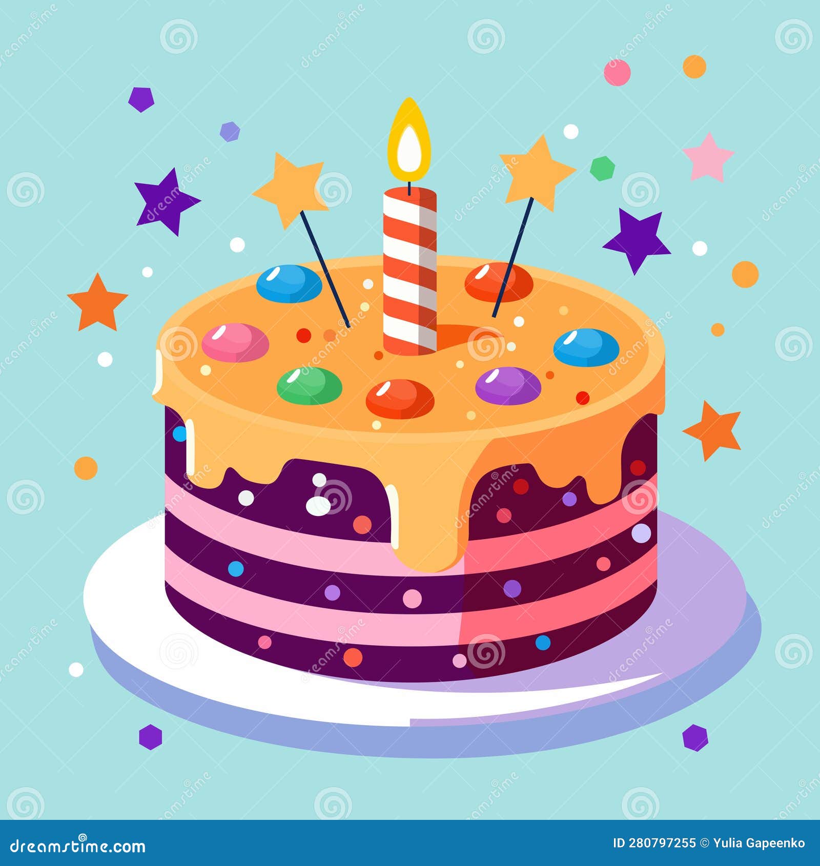 Birthday Cake on Blue Vector Illustration EPS10 Stock Vector