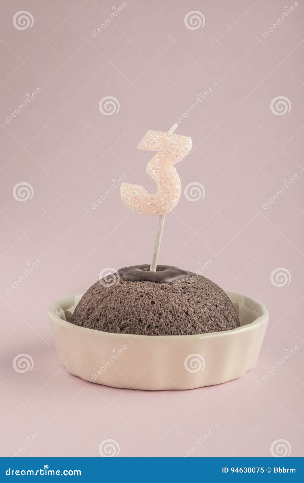 Birthday Cake with Candle Age Three Stock Image Image of chocolate