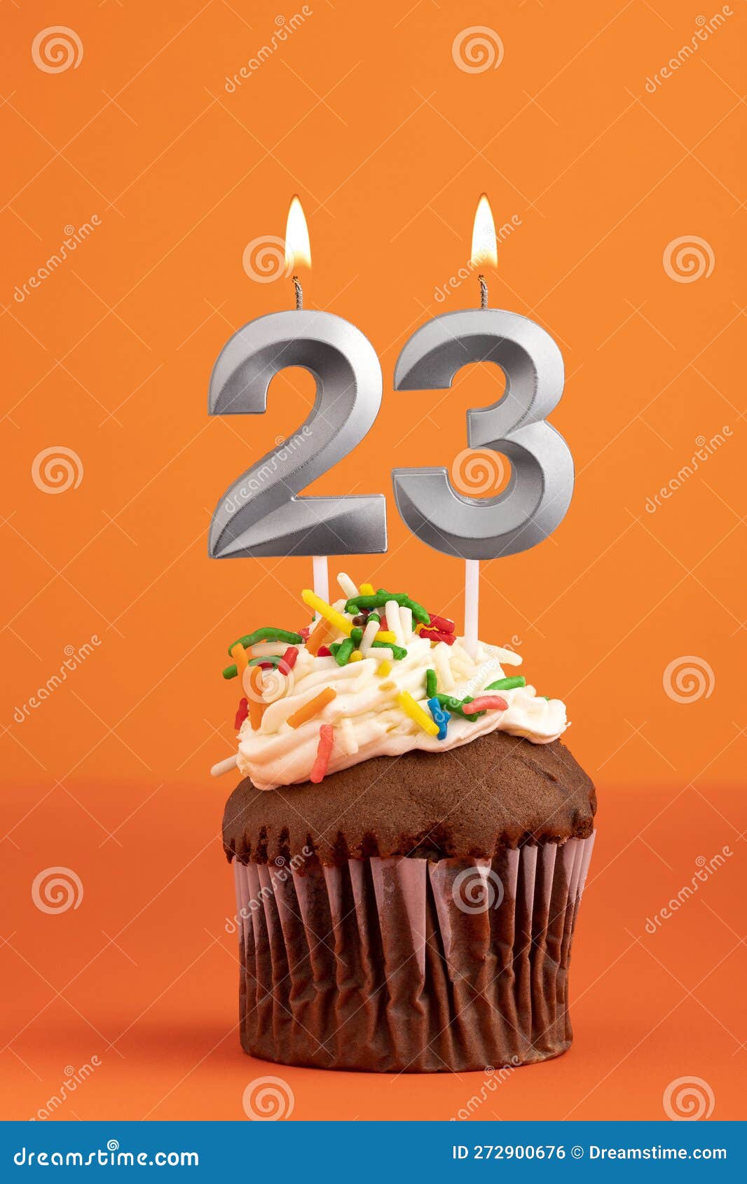 Birthday Cake with Candle Number 23 - Orange Foamy Background Stock ...