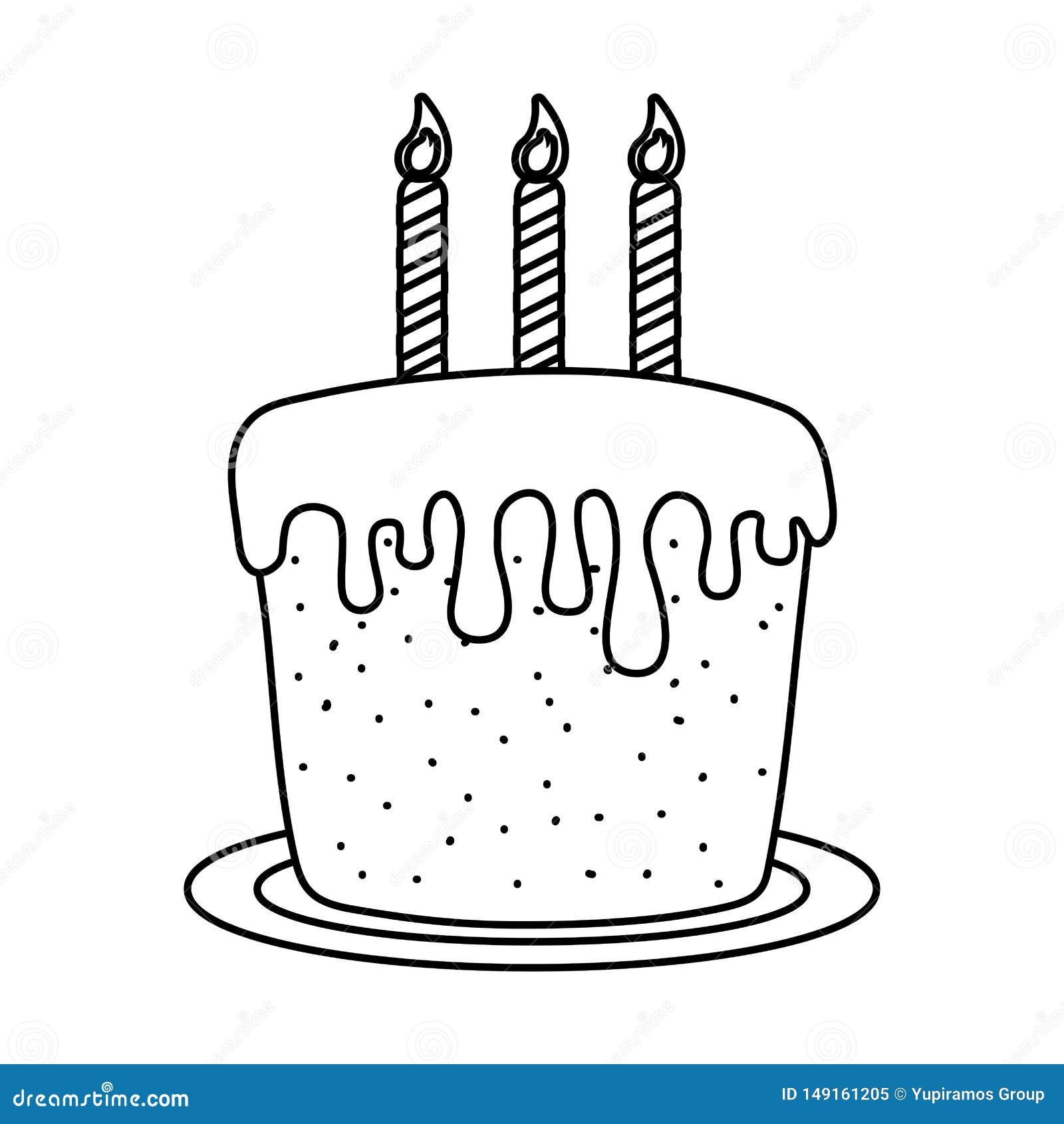 Birthday Cake with Candles Black and White Stock Vector Illustration