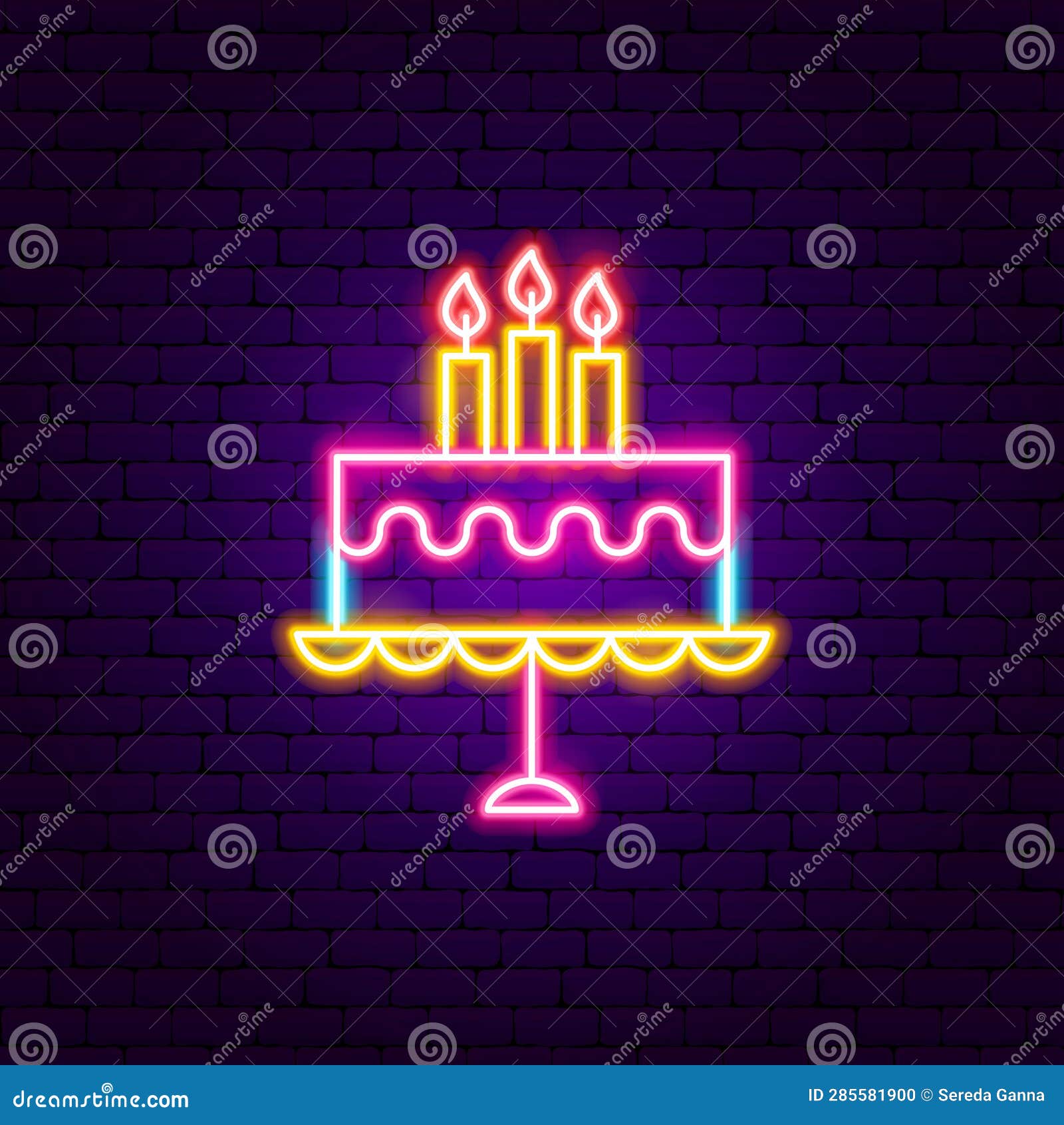 Birthday Cake Candles Neon Sign Stock Vector Illustration of