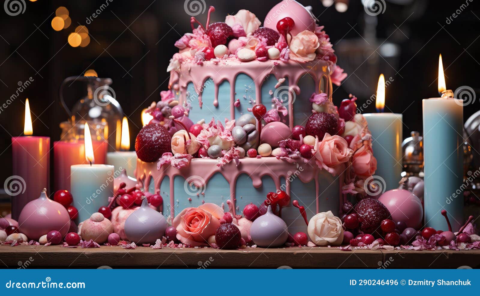 Birthday Cake With Candles And Balloons Generative Ai Stock Illustration Illustration Of 0742