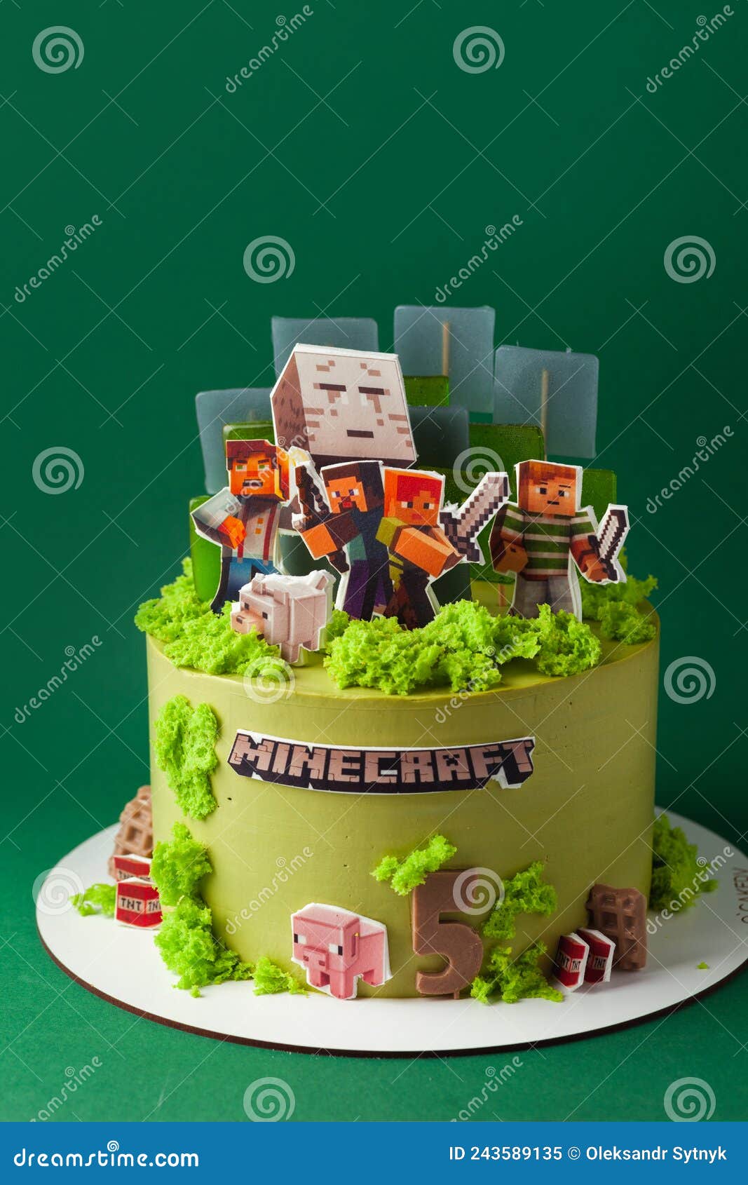 Birthday Cake for a Fan of Minecraft Game on the Green Background ...