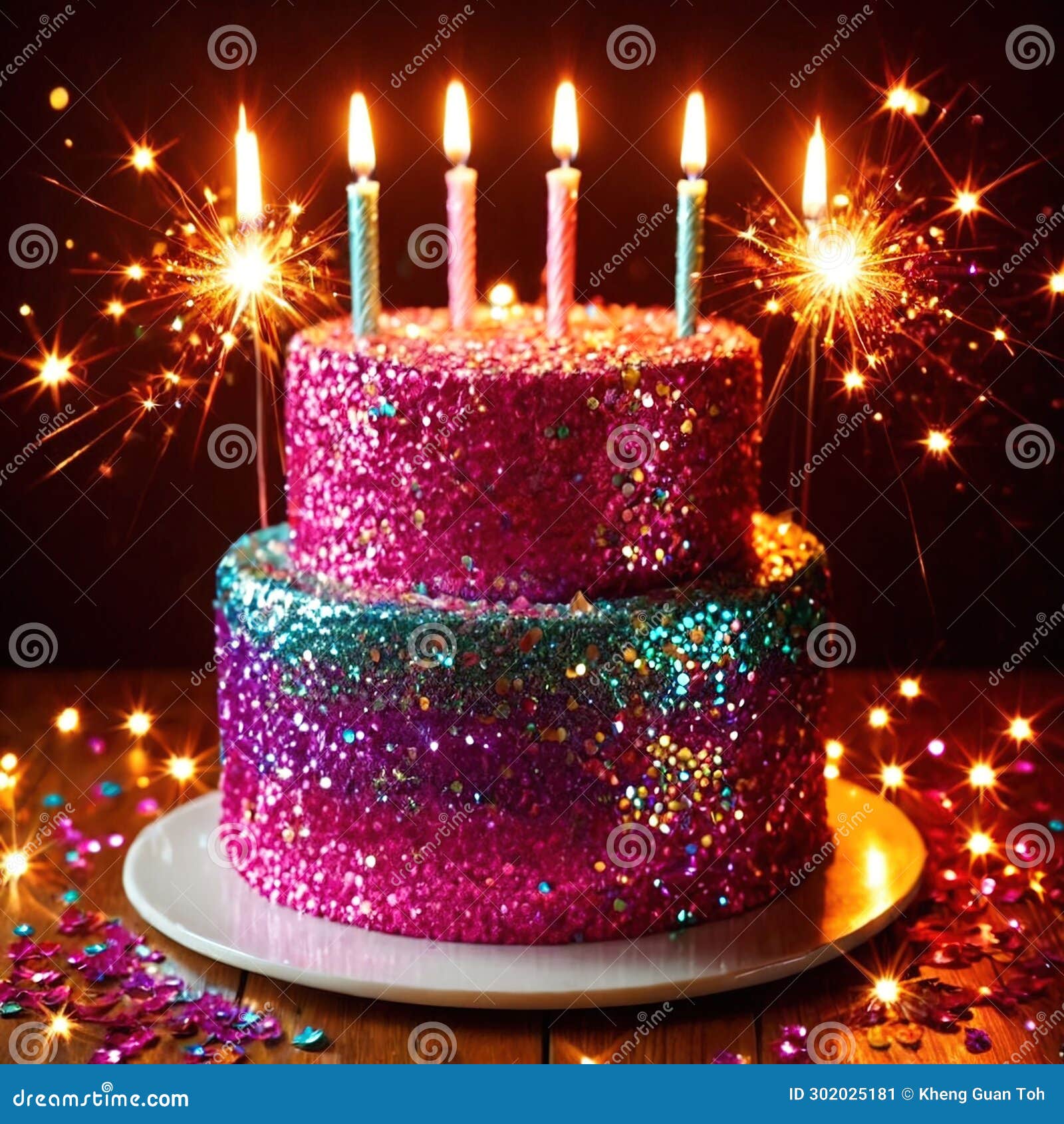 Birthday Cake, Festive Party Sparkling Glitter Effect Stock
